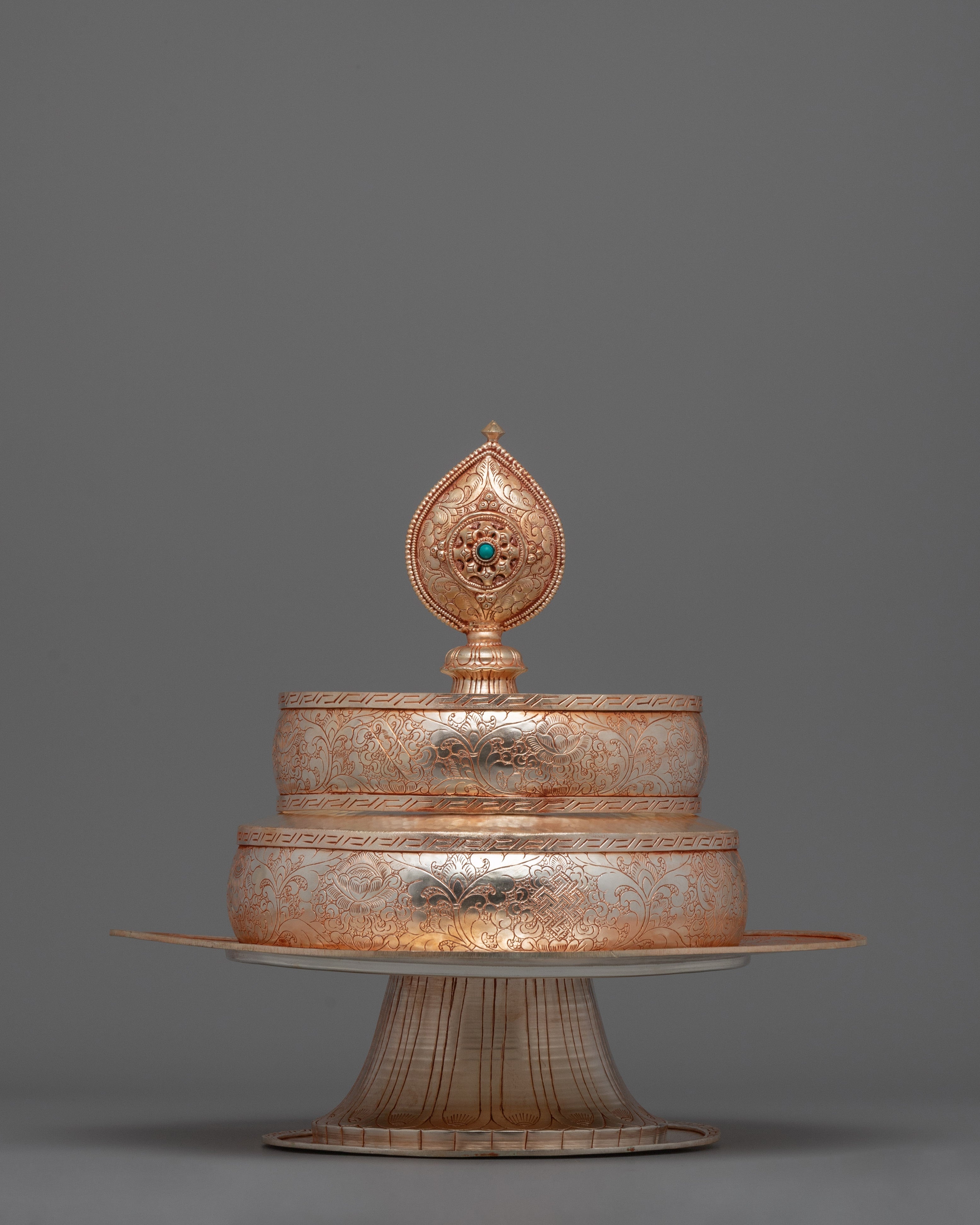 Buddhist Offering Mandala Set | Beautifully Crafted Copper with Silver Plating for Sacred Spaces