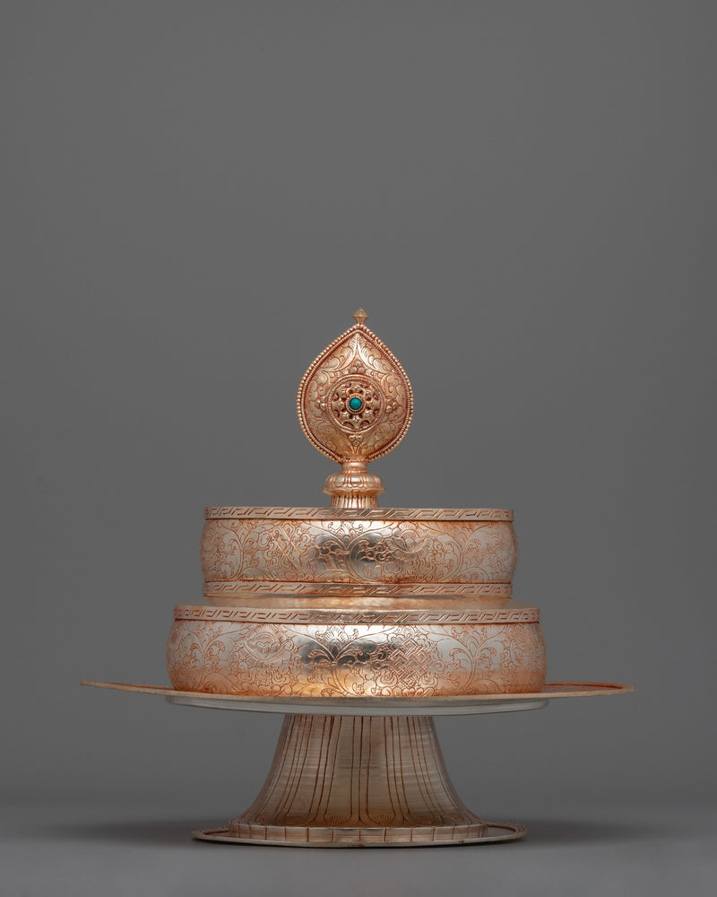 Buddhist Offering Mandala Set | Beautifully Crafted Copper with Silver Plating for Sacred Spaces