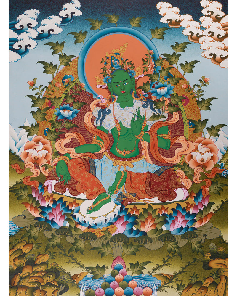 Religious Green Tara Thangka Painting | Mother of Liberation and Compassion