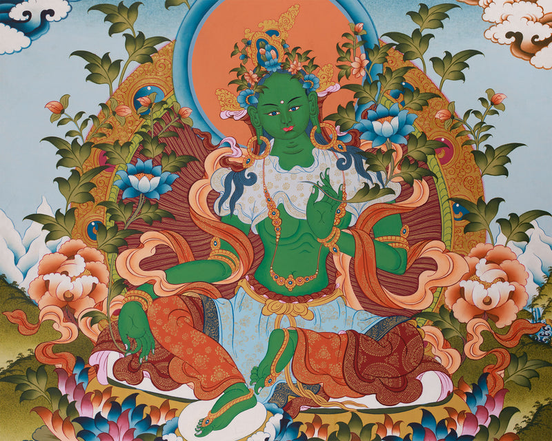 Religious Green Tara Thangka Painting | Mother of Liberation and Compassion