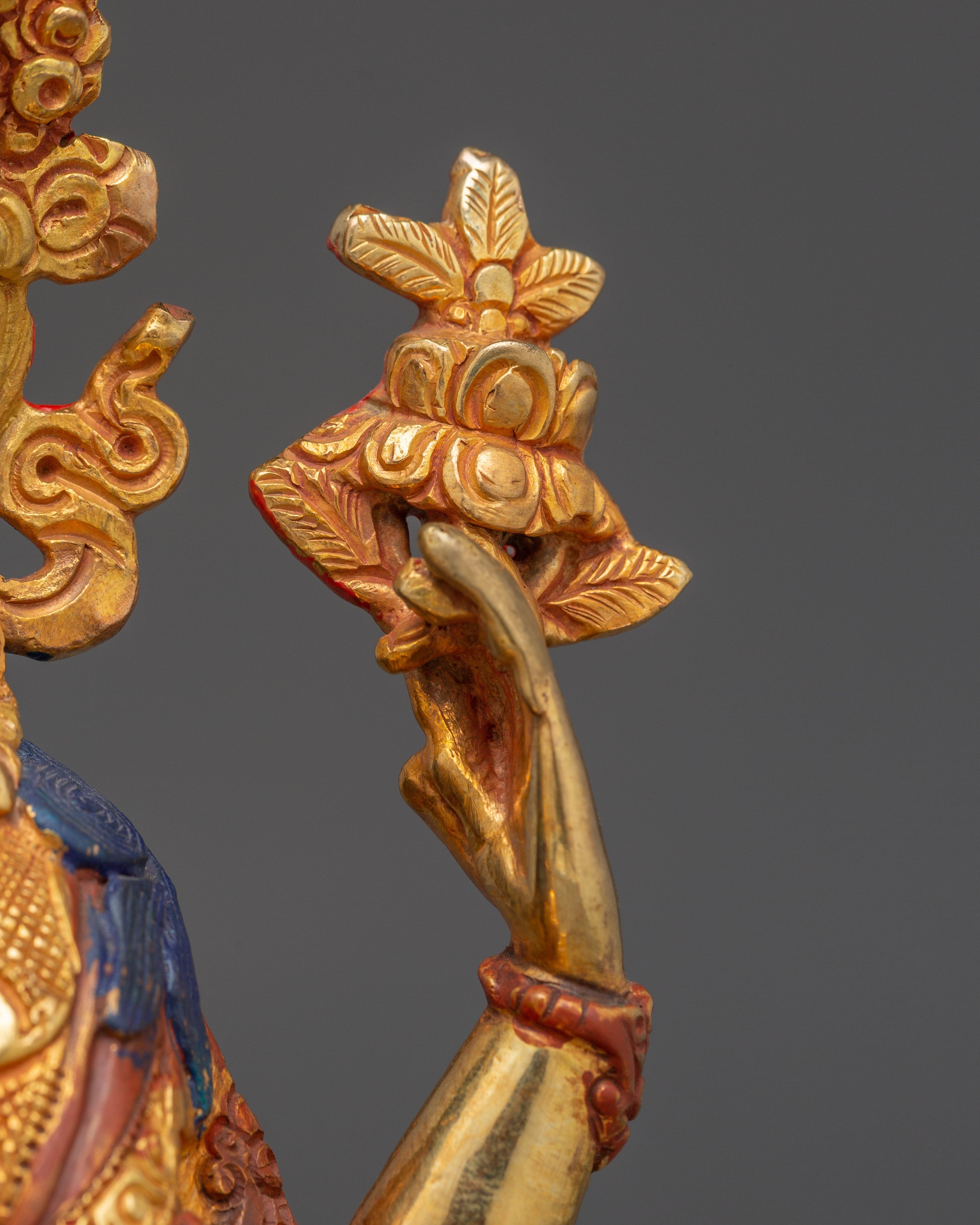 Sacred Statue of Bodhisattva Chenrezig | Copper & Gold Gilded with Acrylic Color