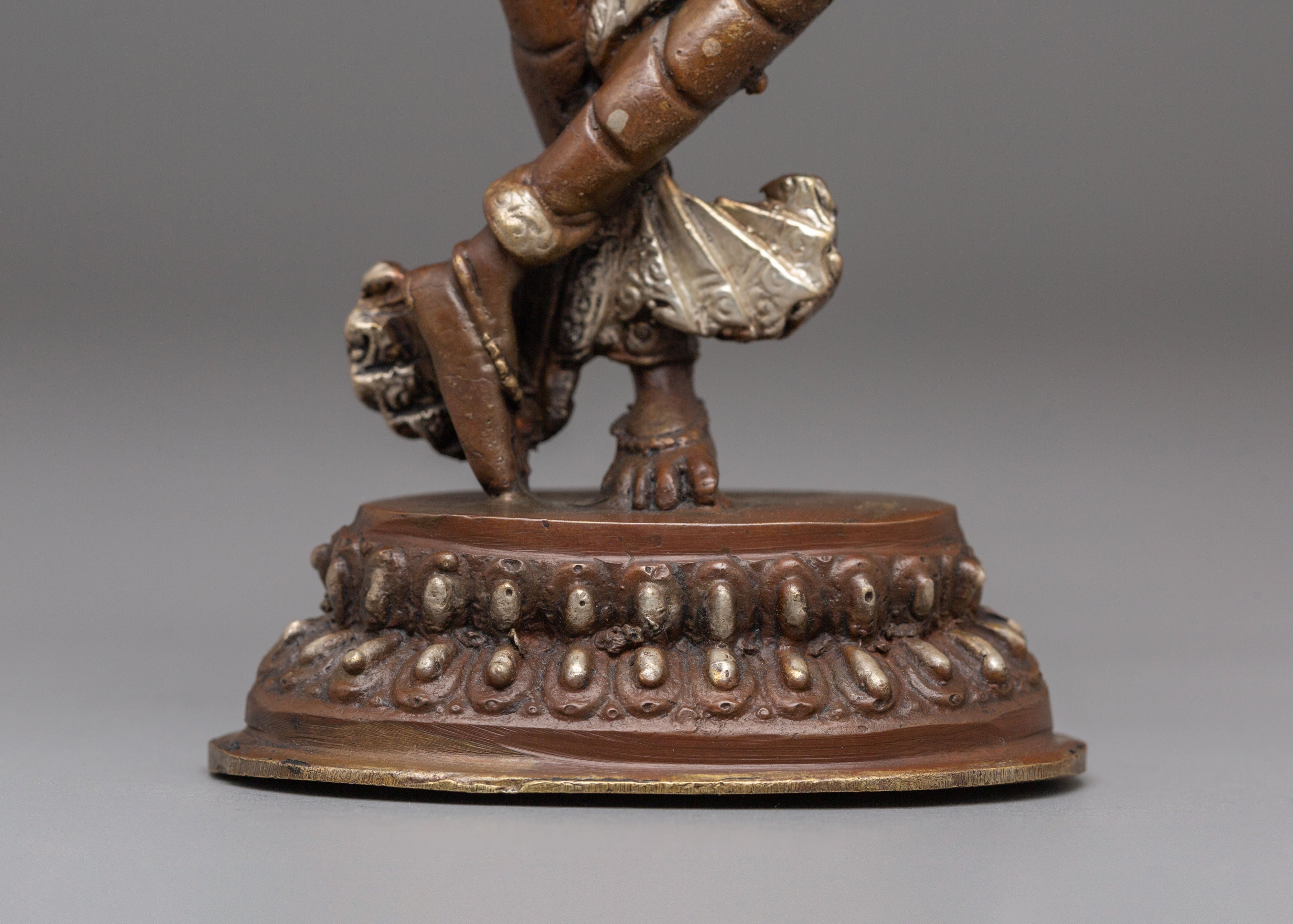 Handcrafted Krishna Statue | Oxidized Copper and Silver Plated Art