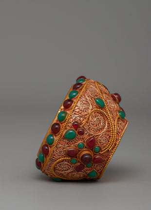 Tibetan Golpa Bowl with coral | Buddhist Sacred Decor