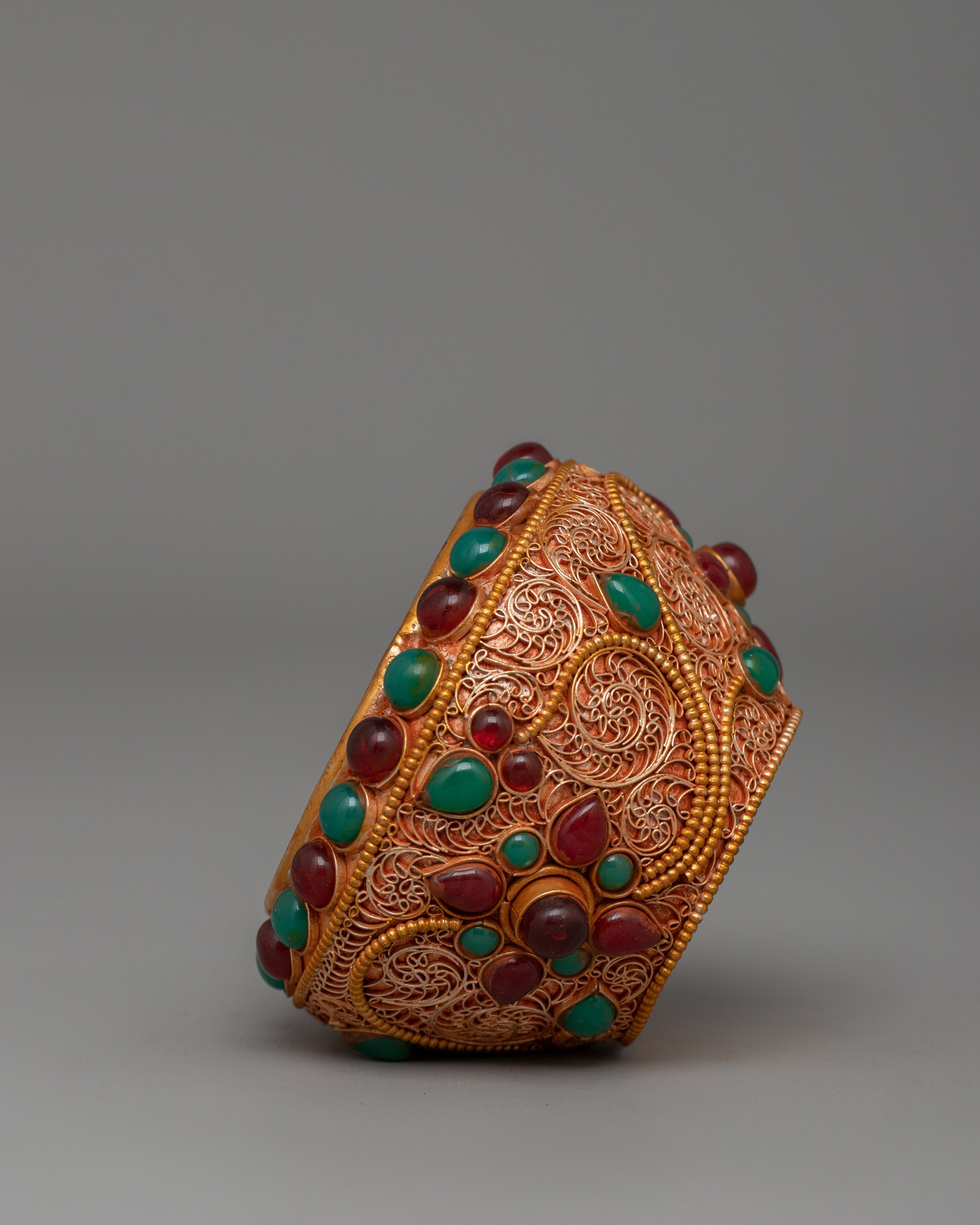 Tibetan Golpa Bowl with coral | Buddhist Sacred Decor