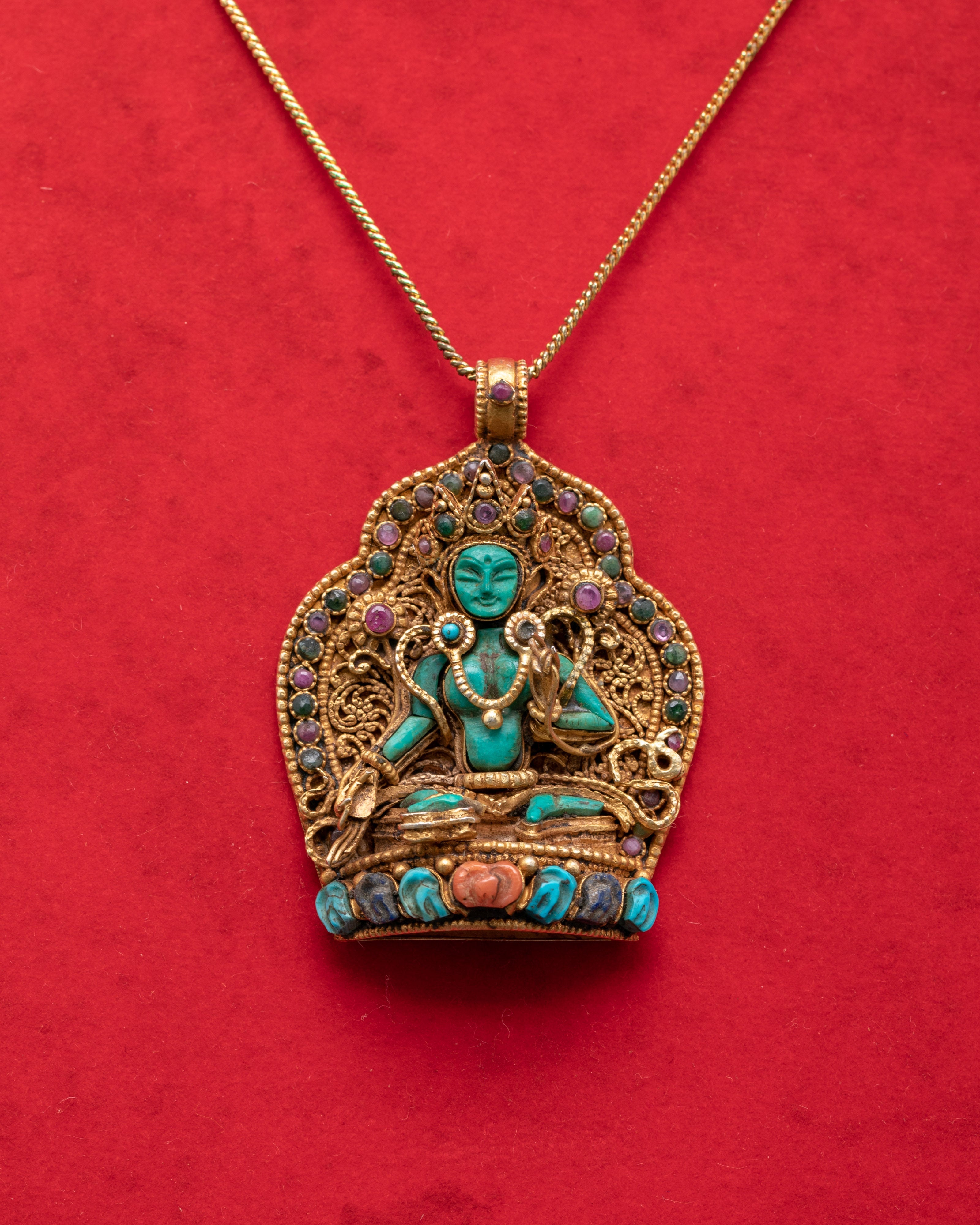 Spiritual Green Tara Amulet Pendant | Tibetan Buddhist Protection Jewelry