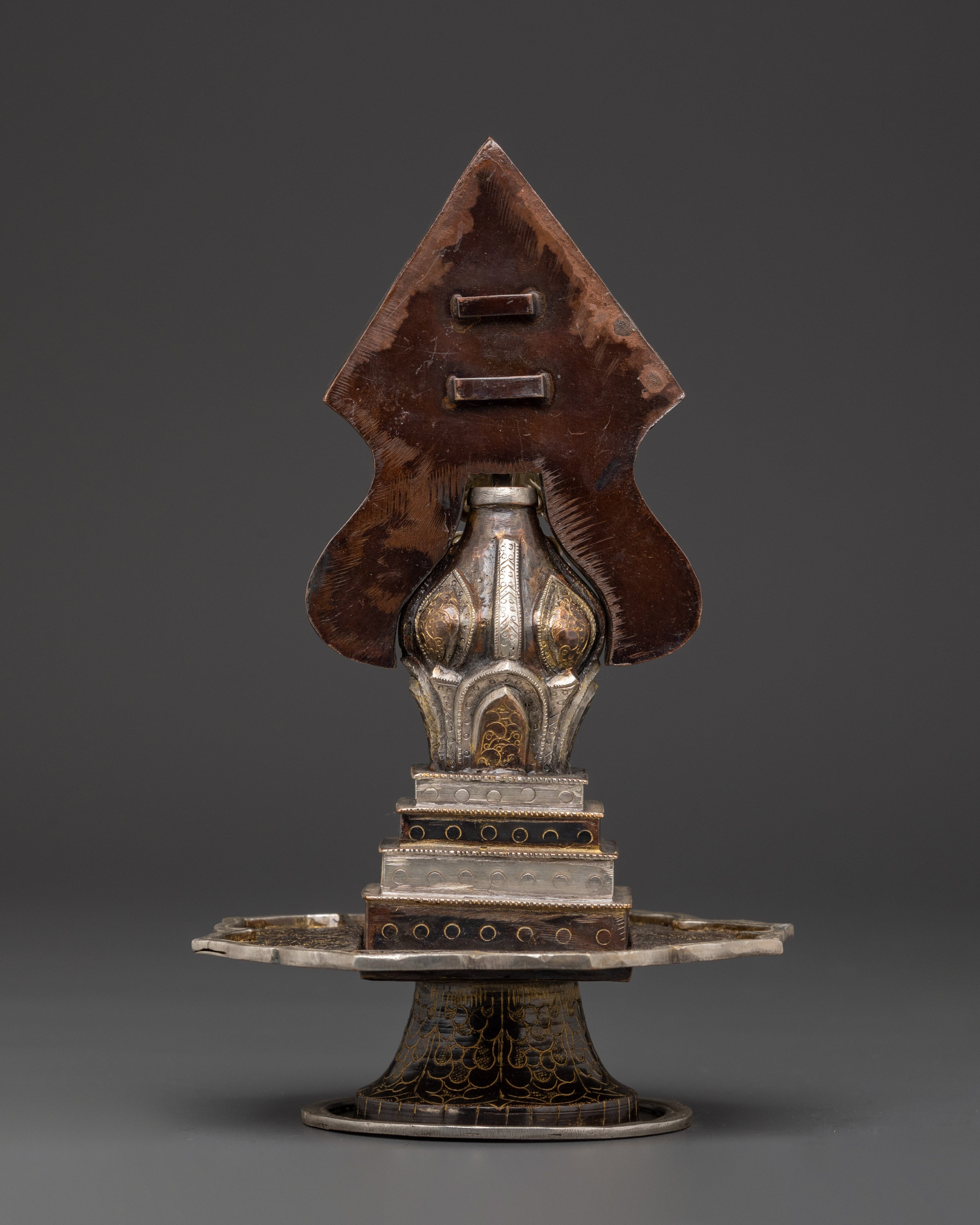 Handcrafted Tibetan Ritual Torma | Oxidized Copper and Silver Plated Offering