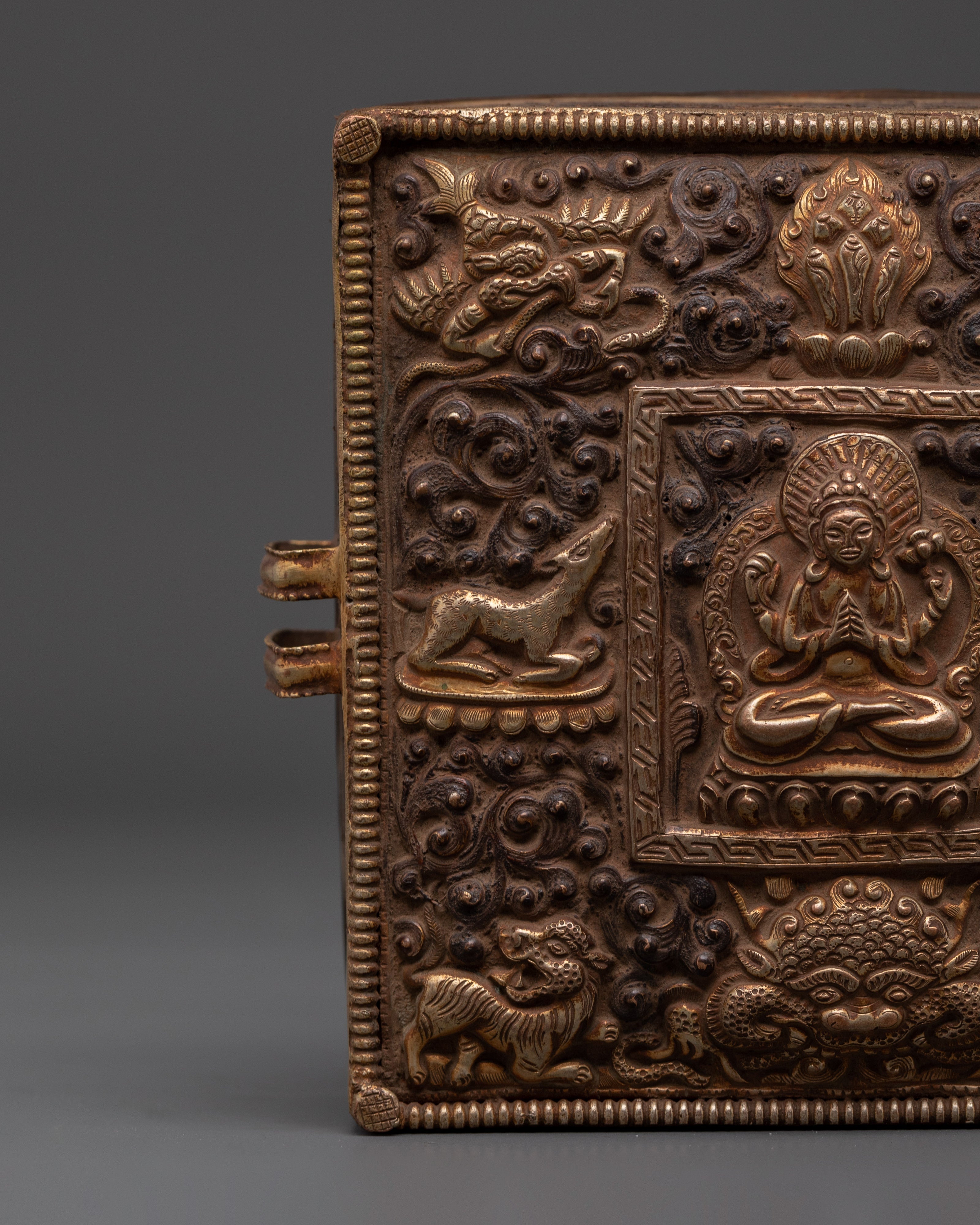 Sacred Amulet Ghau Box | Handcrafted Copper & Gold Plated Tibetan Artifact