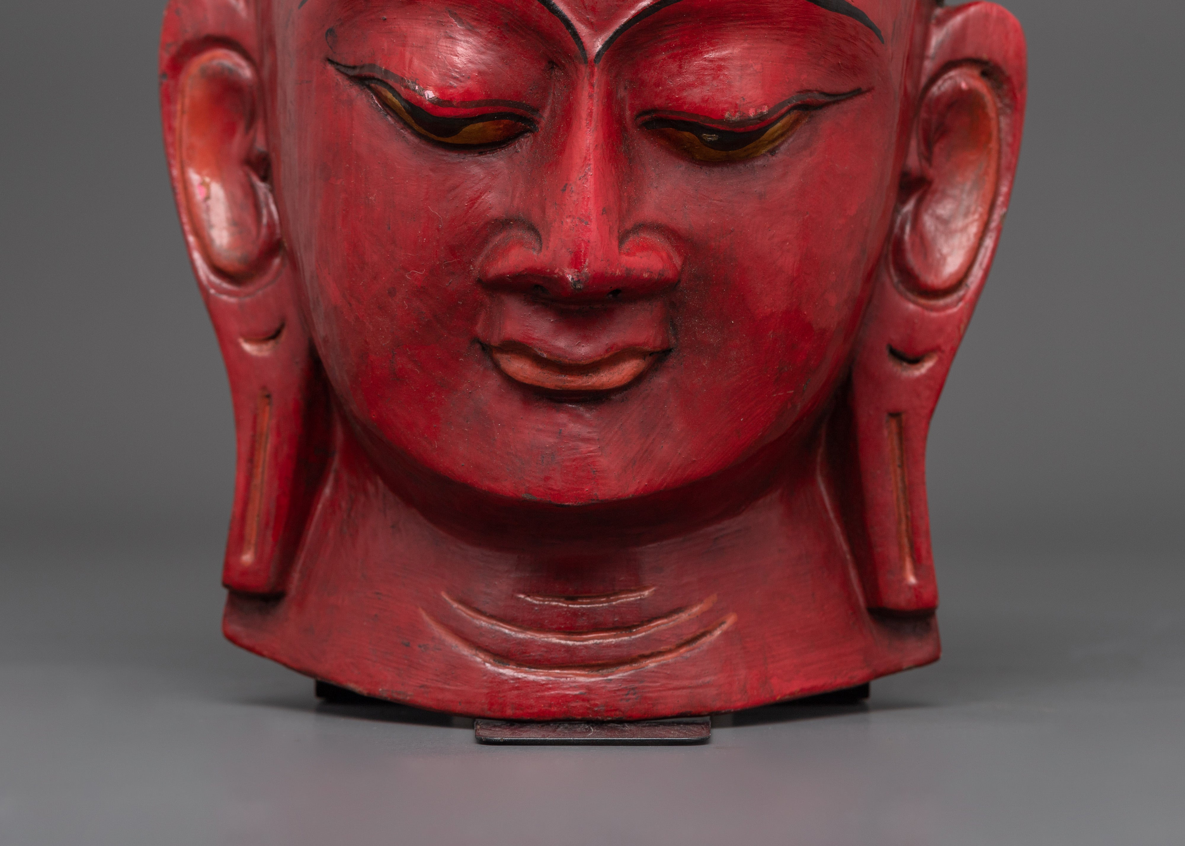 Buddha Red Wooden Wall Hanging Mask | Symbol of Serenity and Enlightenment