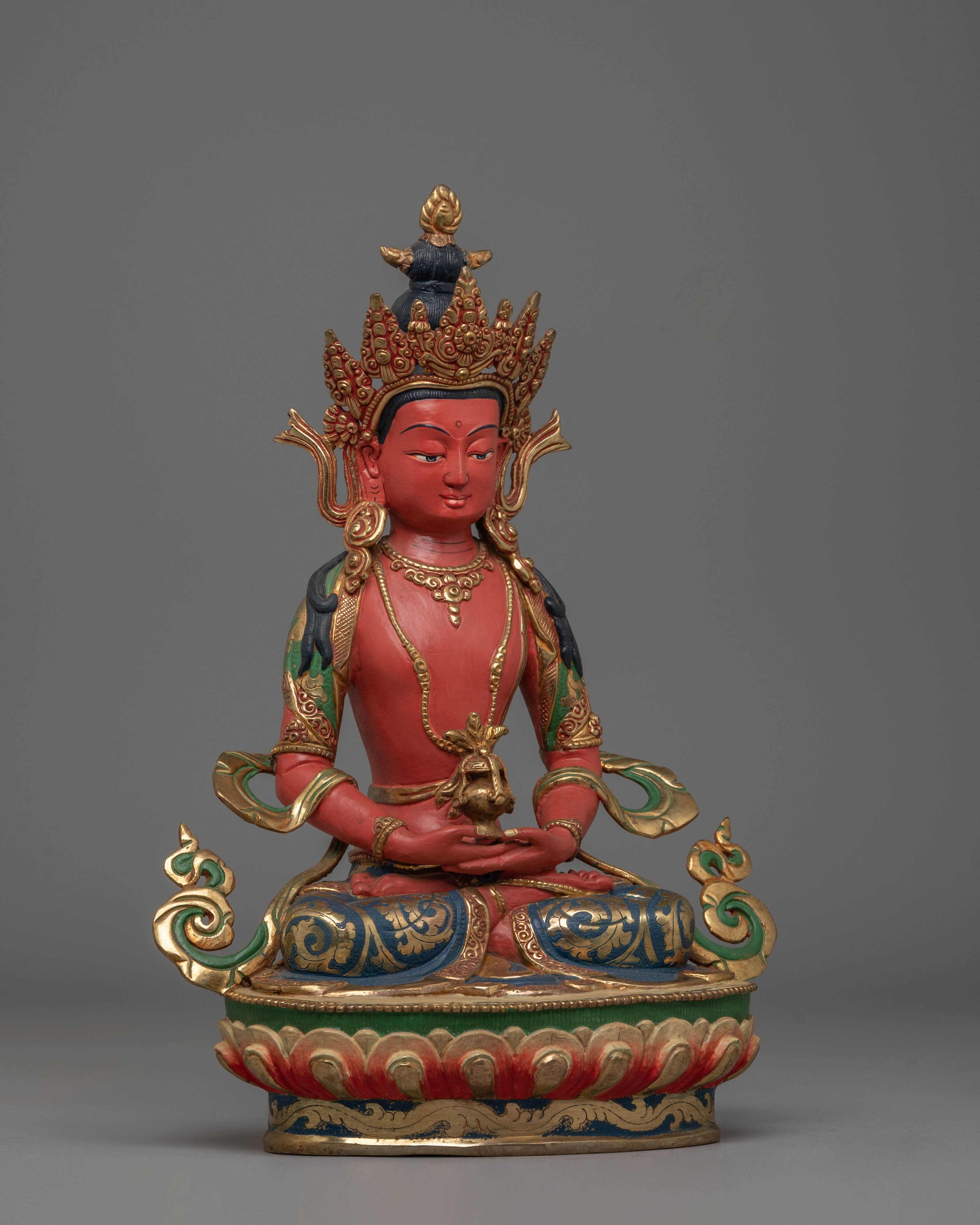Handcrafted Amitayus Buddhist Copper Sculpture | Spiritual Artwork