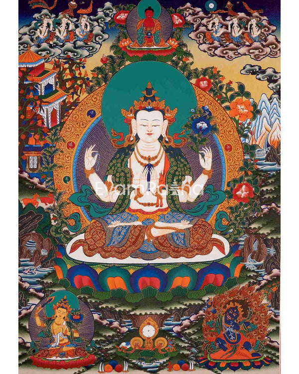 4 Armed Chengrezig Thangka