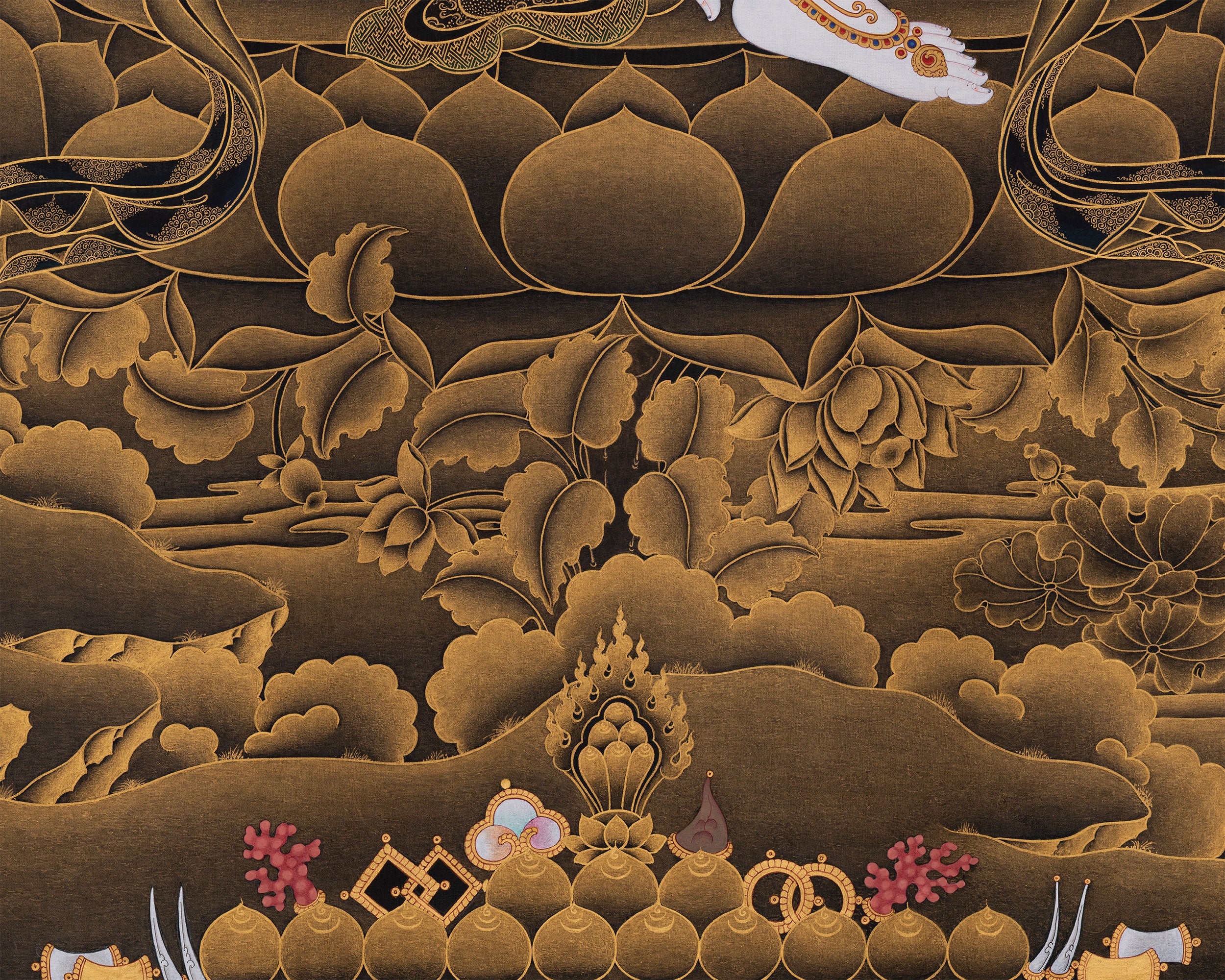 Majestic Two-Armed Chenrezig | 24K Gold Embellished Thangka | Nakthang Style