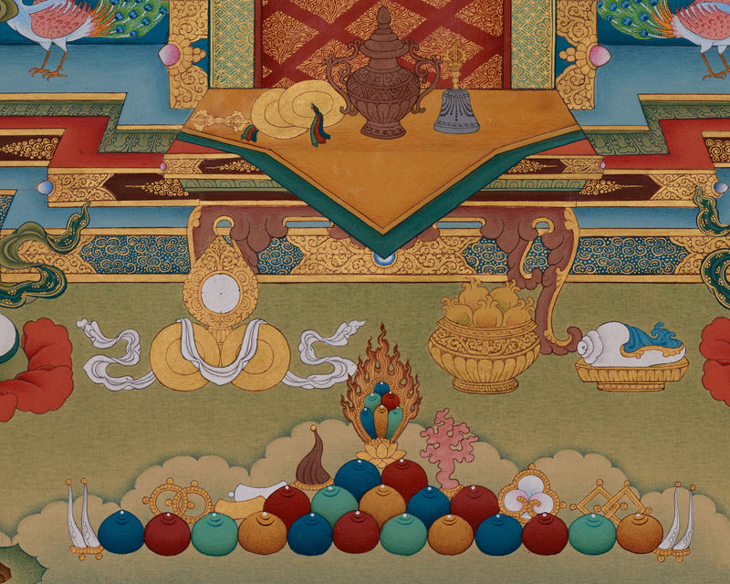 Red Amitabha Buddha Thangka | Buddha with Bodhisattvas