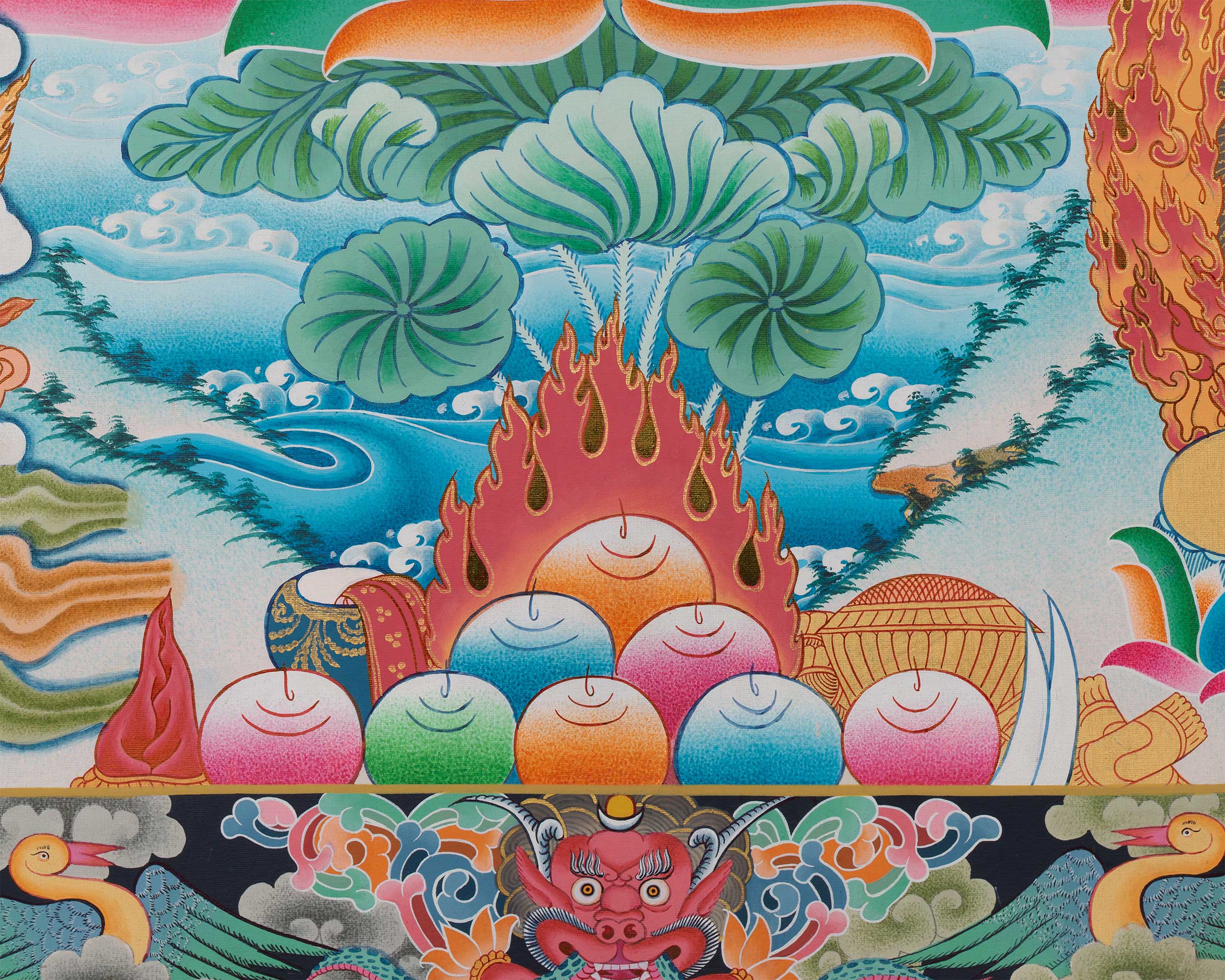 High-Quality Big Five Dzambala Thangka Painting | Tibetan Kubera Thangka | God of Wealth |