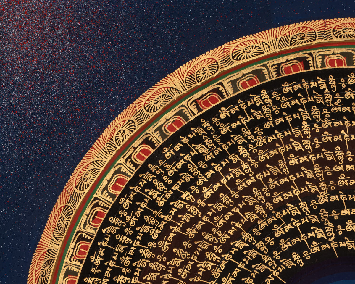 Mantra Mandala Tibetan Artwork | Sacred Tibetan Buddhist Thangka | Meditation Altar