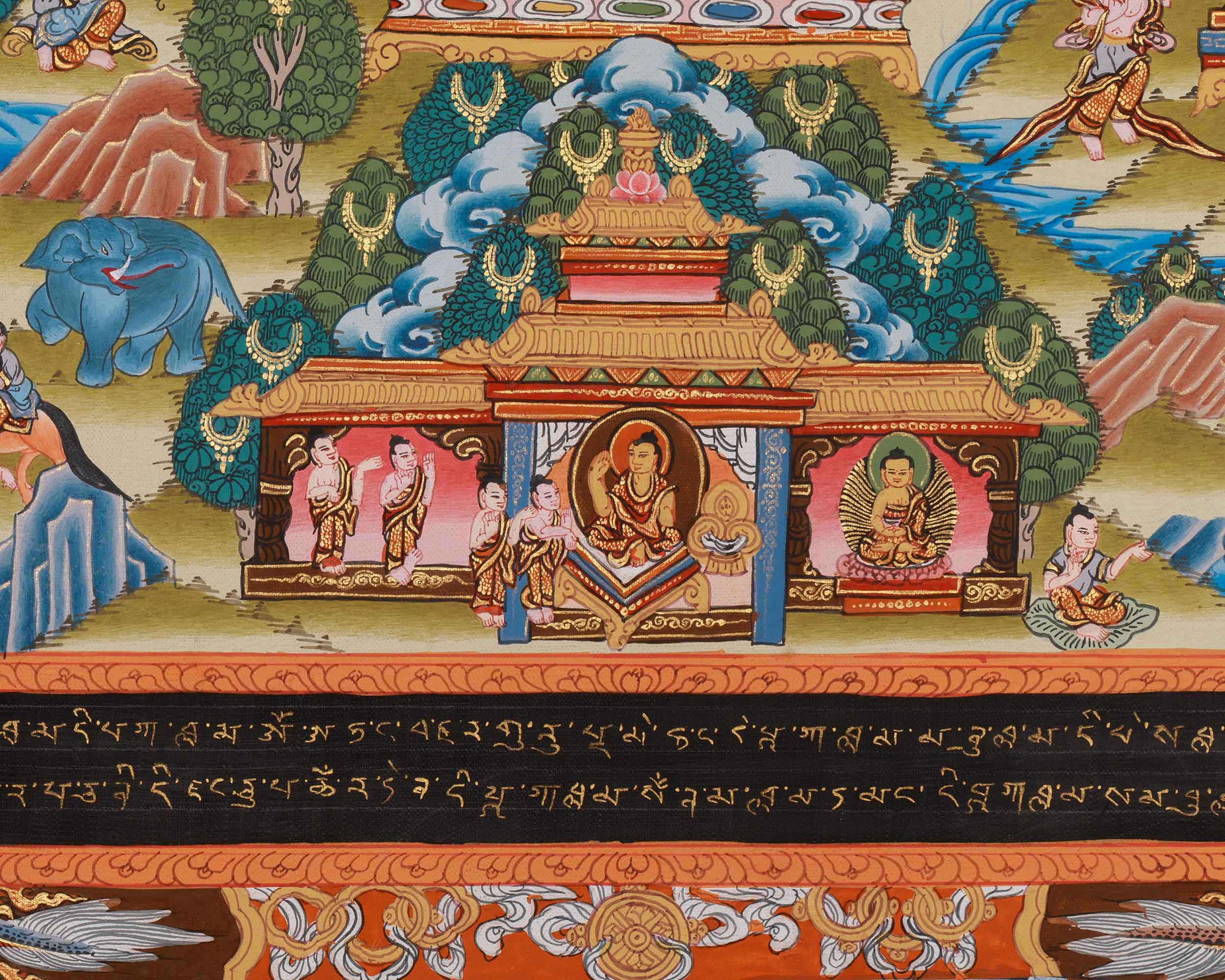 22 Inch Life Story of Buddha Thangka | Shakyamuni’s Enlightenment & Teachings