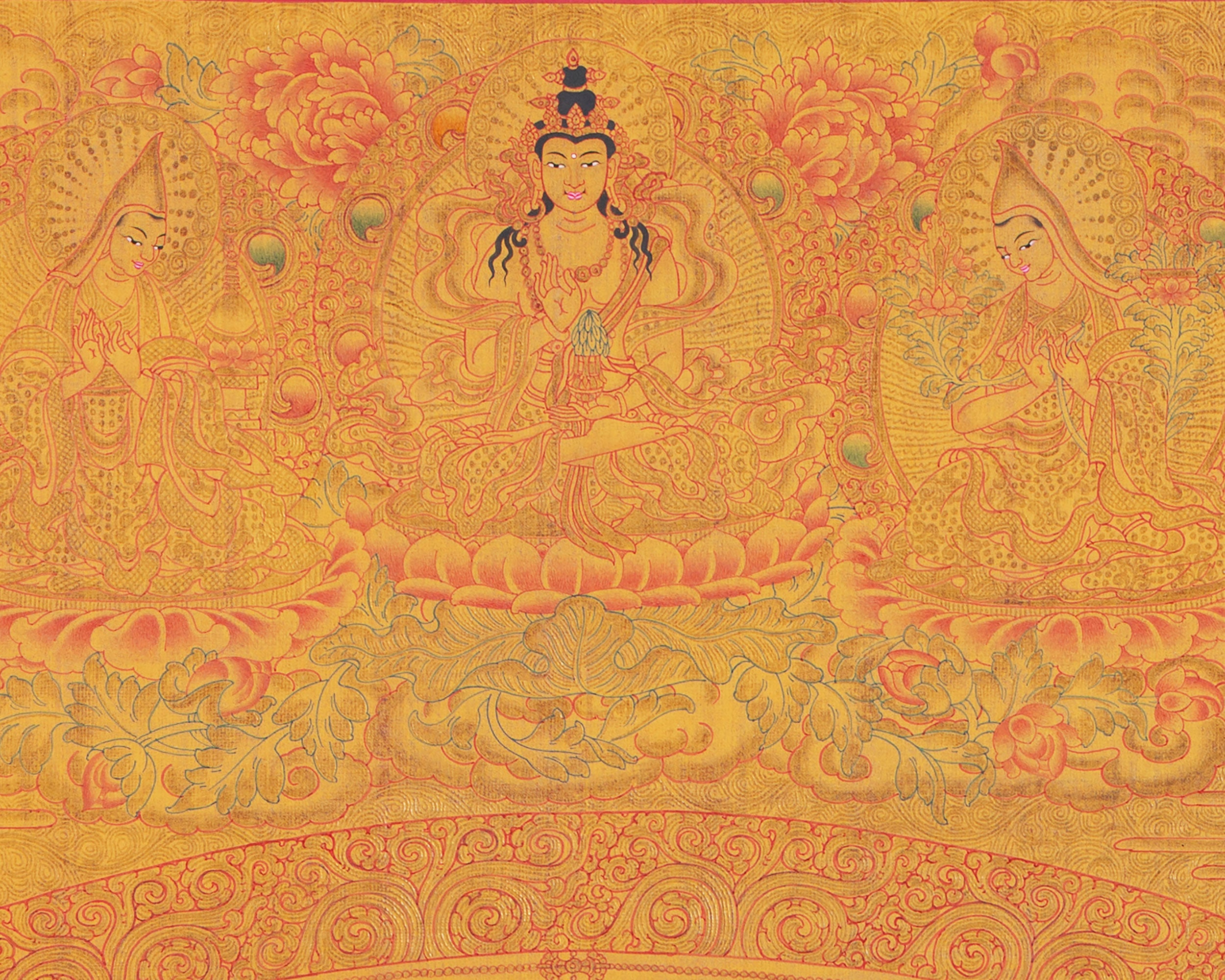 Shakyamuni Buddha Mandala Thangka with Pure 24k Golden  Embellishment | Wall Hanging Yoga Meditation Canvas Art | Spiritual Gift Idea