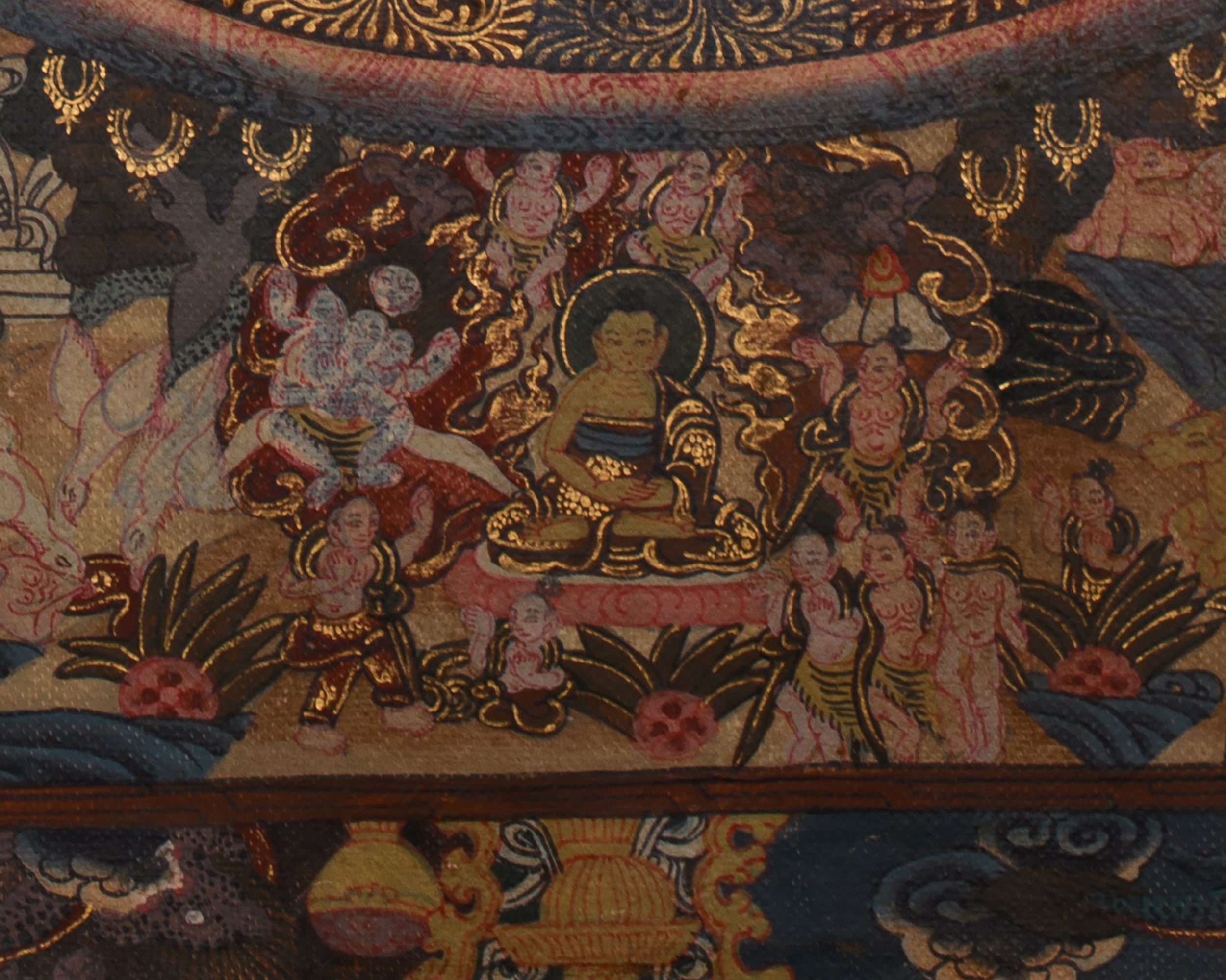 The Vintage Buddha Mandala Thangka | Celestial Buddha & Four Mandalas