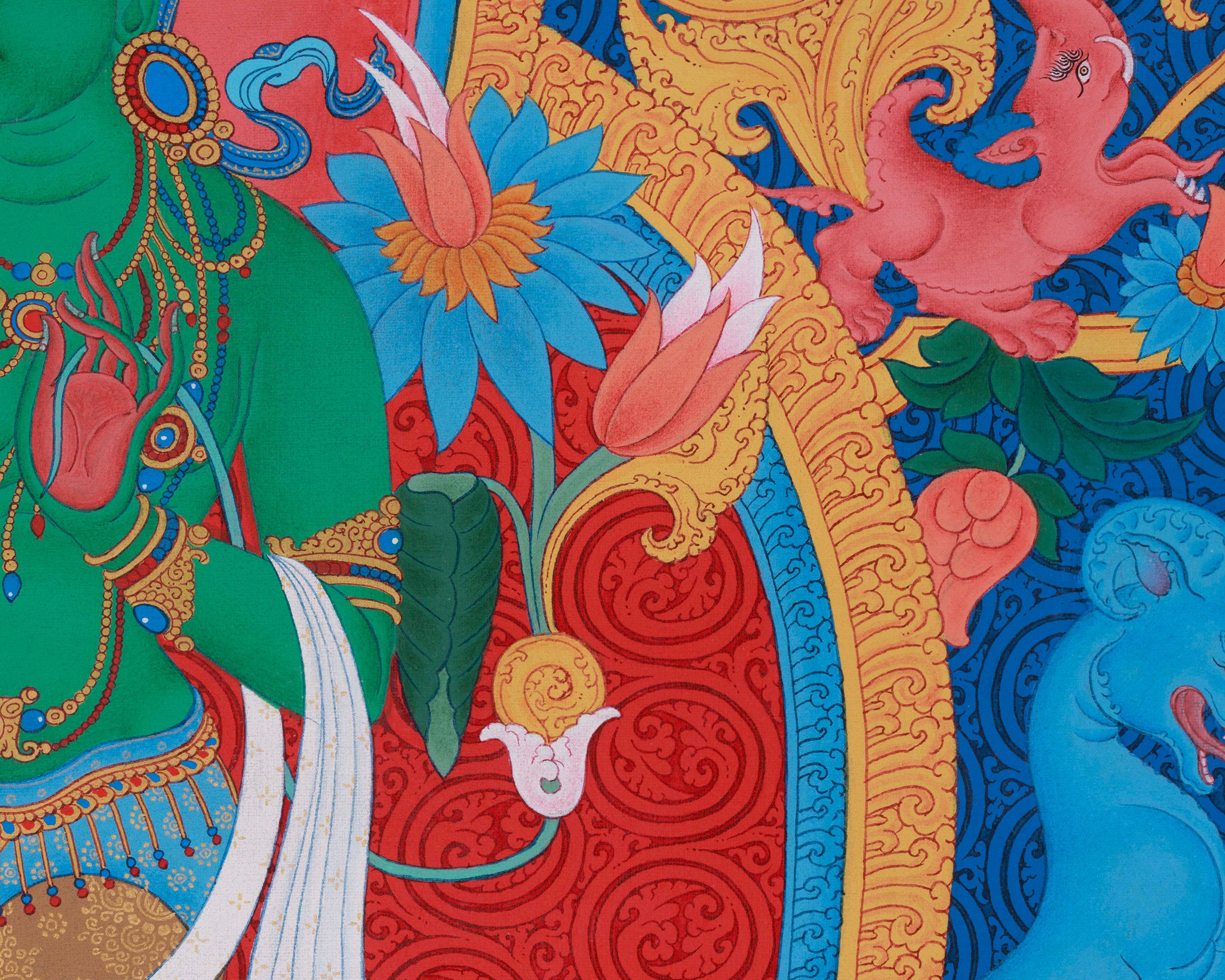 Divine Standing Green Tara Painting | The Goddess of Compassion and Swift Protection