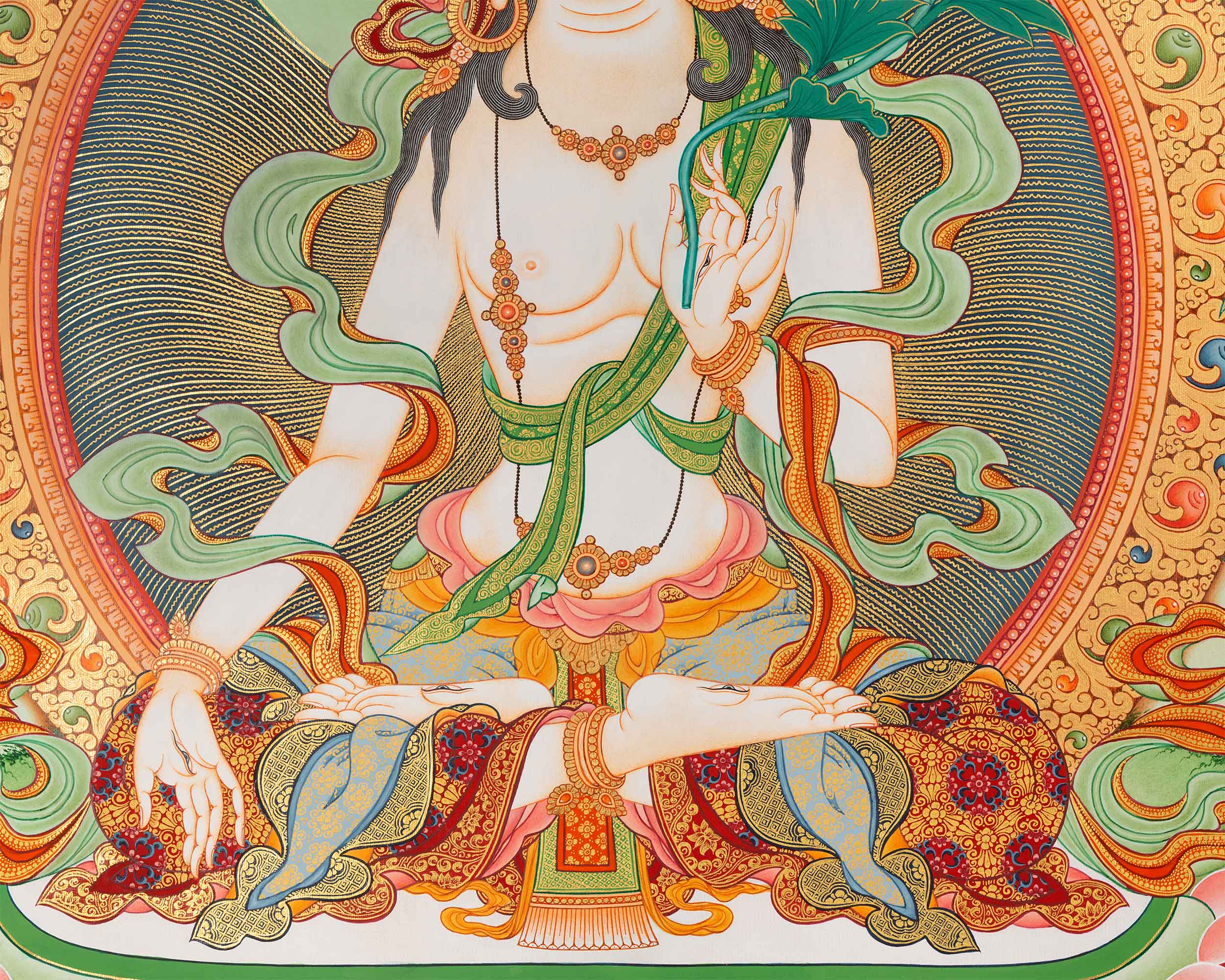 Tibetan White Tara Paubha Giclee Art Print | High-Quality Canvas Wall Decor, Scroll Painting Print