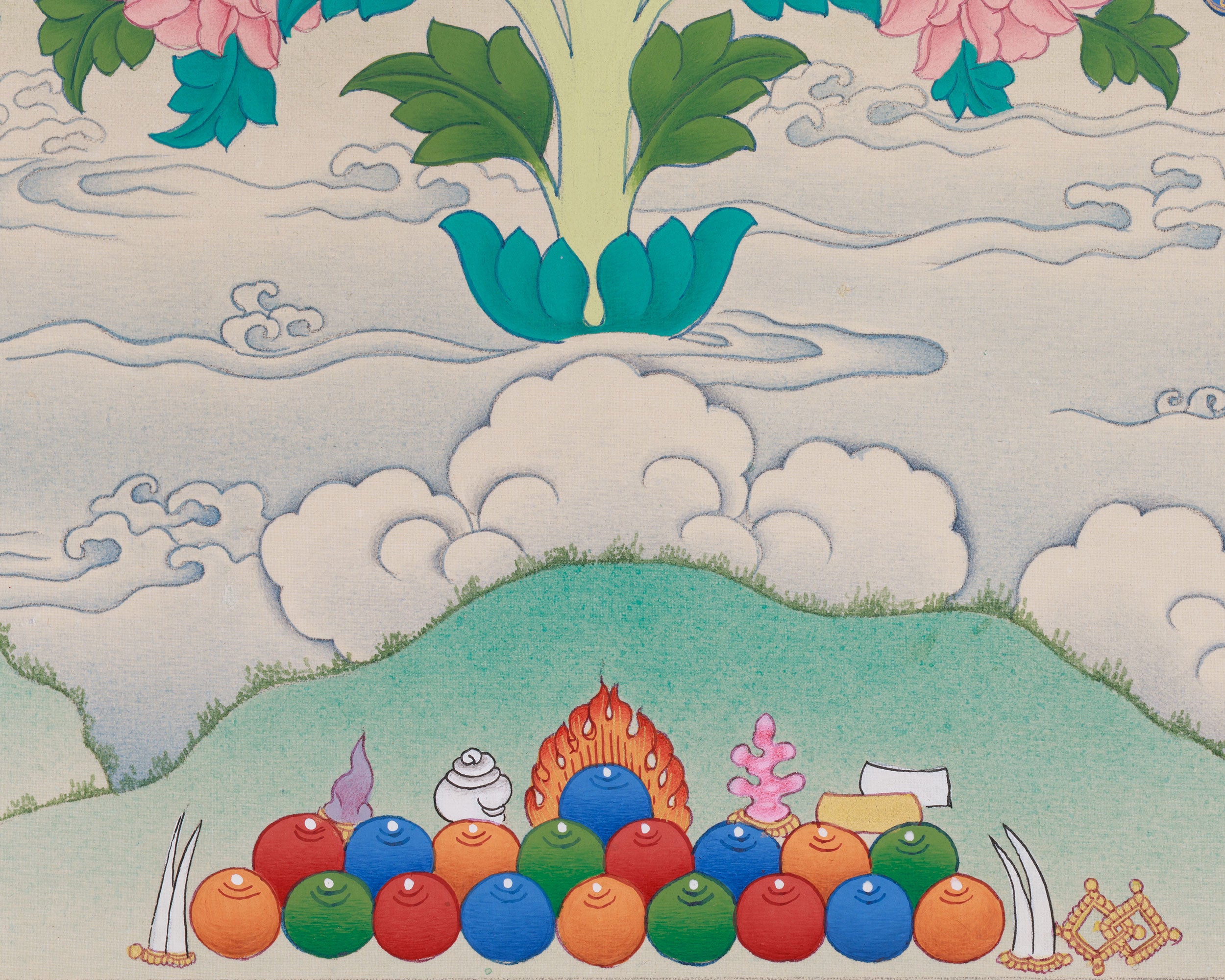 Tibetan Thangka of Flaming Sword Holder Manjushri | Divine Wisdom in Art