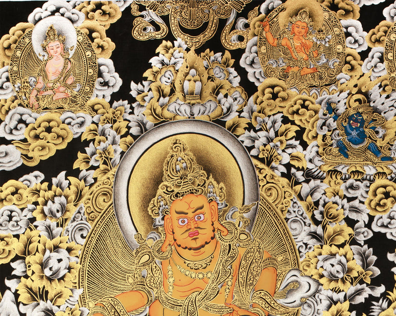 Rare Five Dzambhalas Thangka Masterpiece | Pure Silver & Gold Splendor