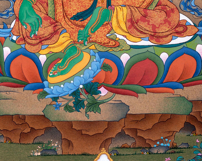 Tibetan Thangka Painting Of Green Tara | Goddess Of Compassion | Wall Decorative Art