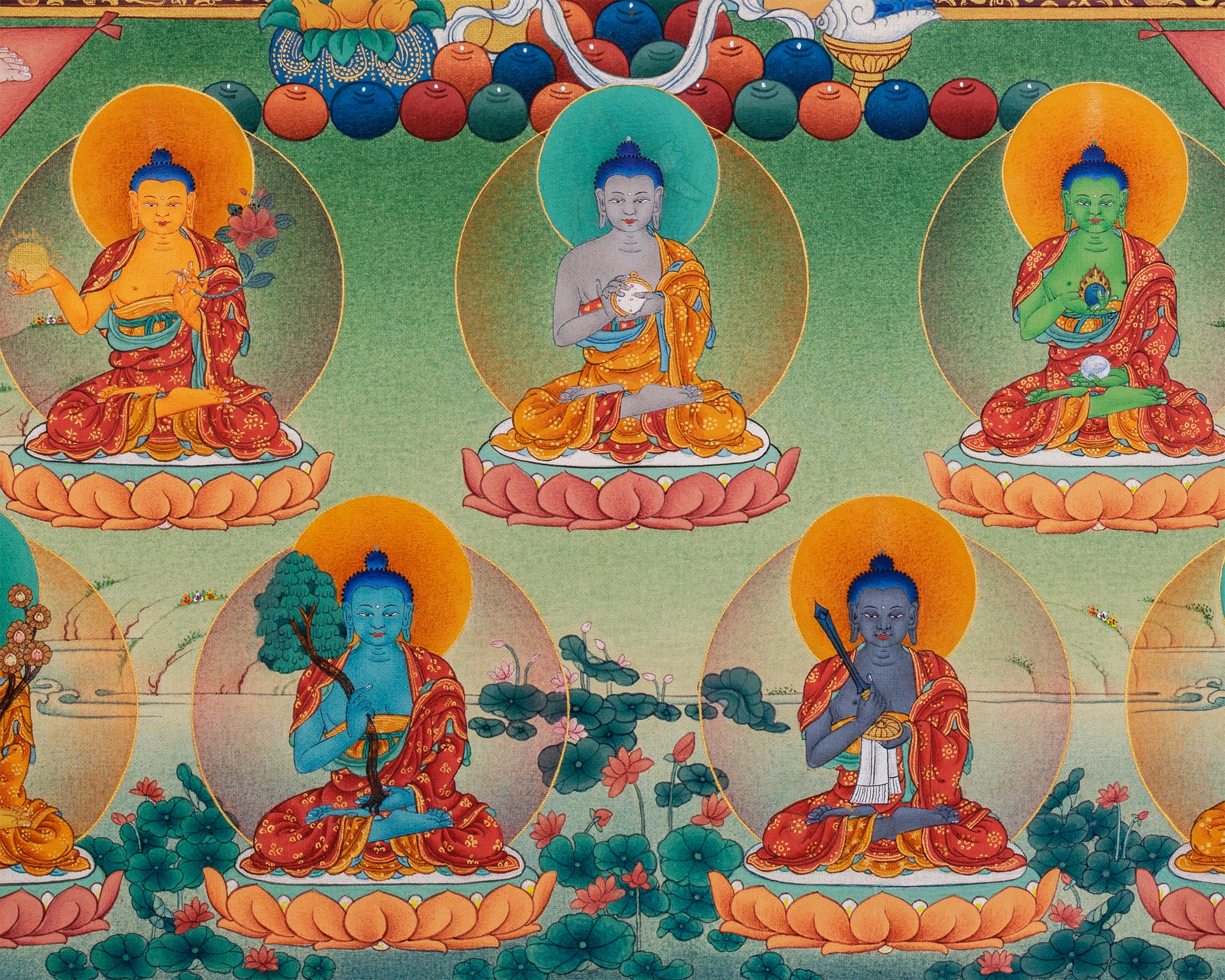 Buddha Shakyamuni Thangka, 35 Buddhas of Confession, Thangka Print