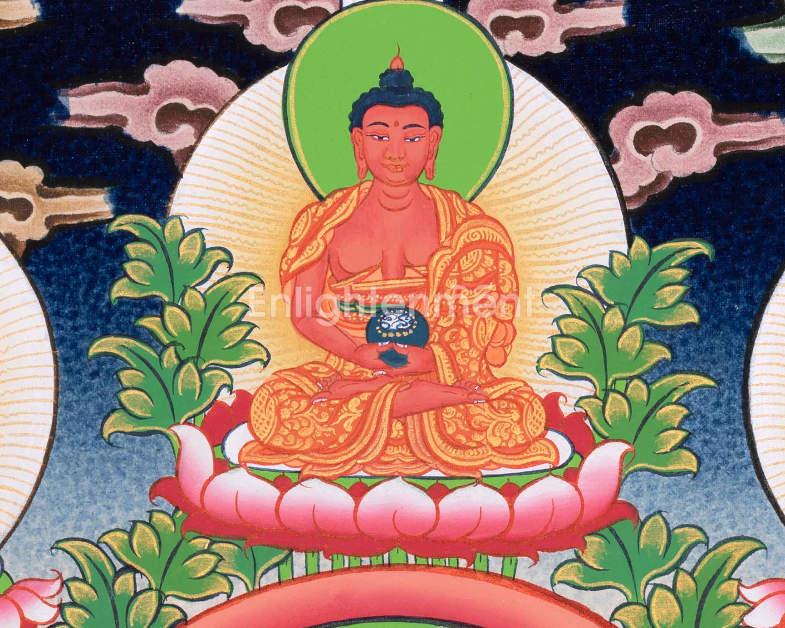 Female Buddhist Goddess, White Tara Thangka | 5 Dhyani Buddhas