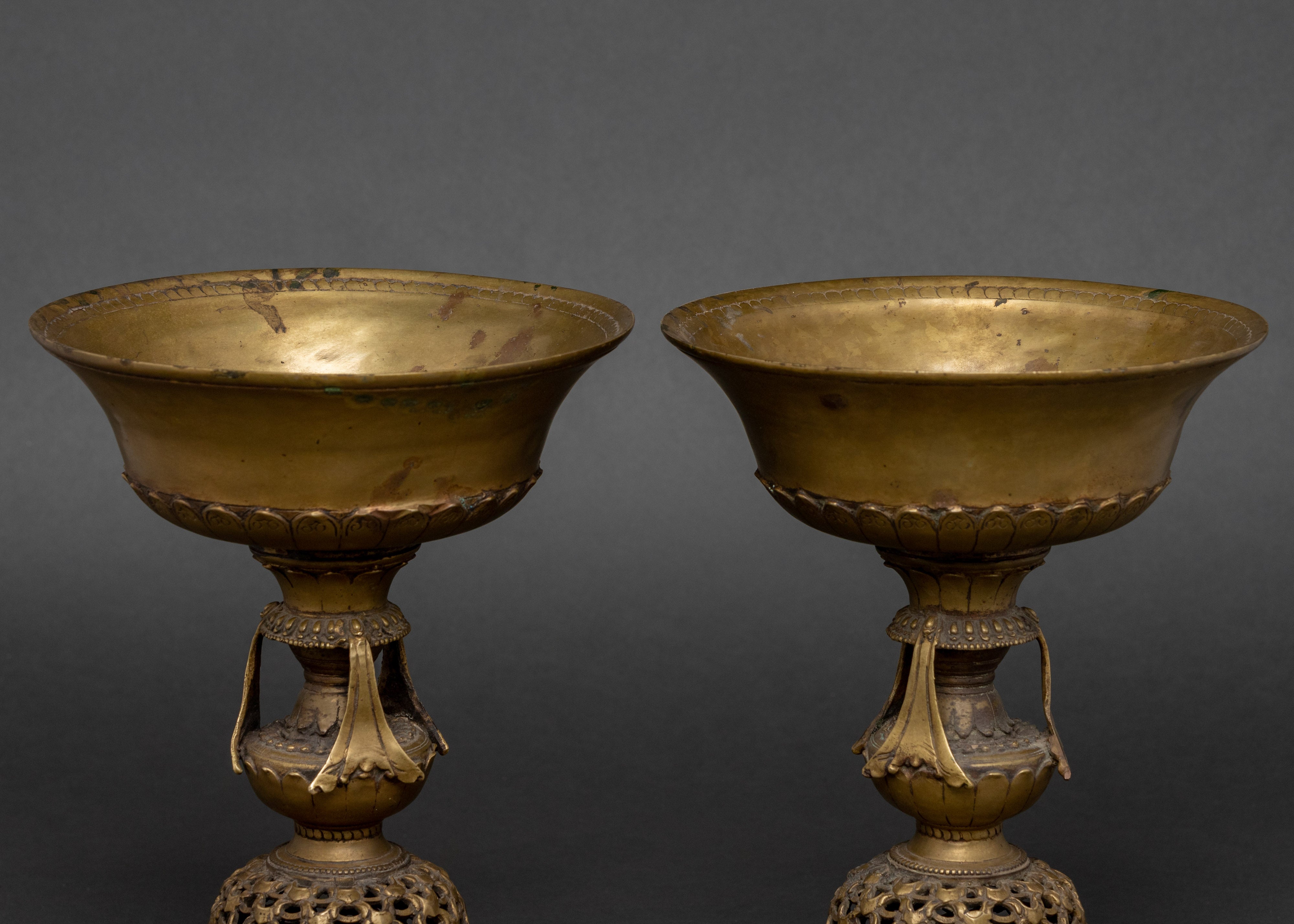 Vinatge Brass Stand Oil Lamp Set | Tibetan  Butter Lamp