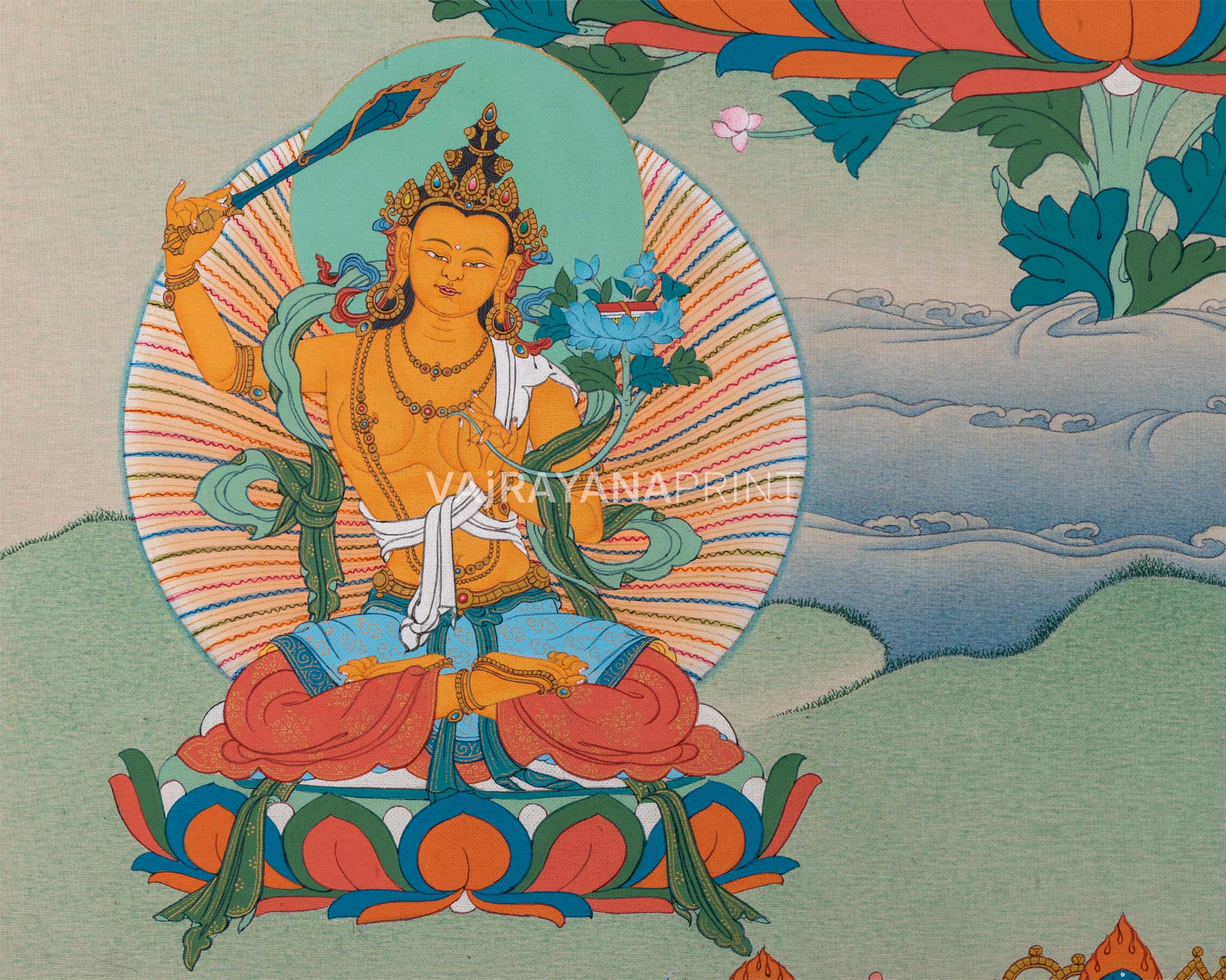 Chenresig with Vajrapani and Manjushri Thangka Print