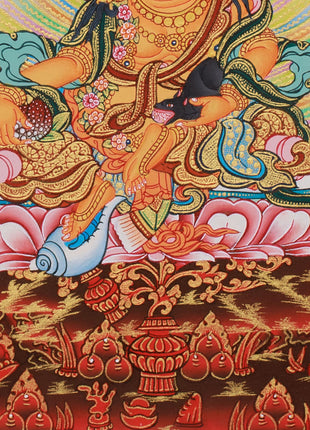 Buddhist Wealth Deities Manifestation | Gold Thangka of the Five Dzambhalas