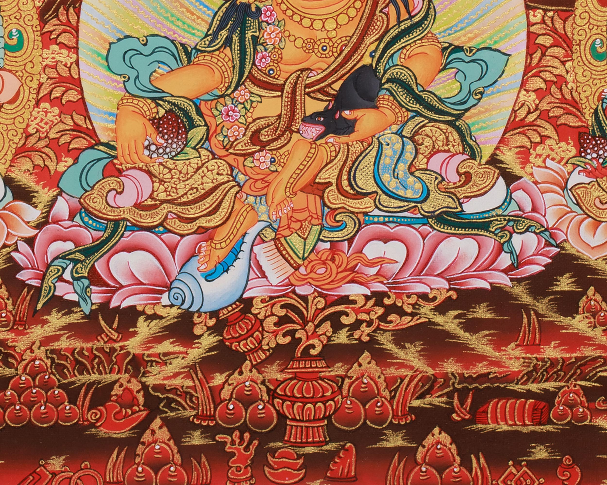 Buddhist Wealth Deities Manifestation | Gold Thangka of the Five Dzambhalas