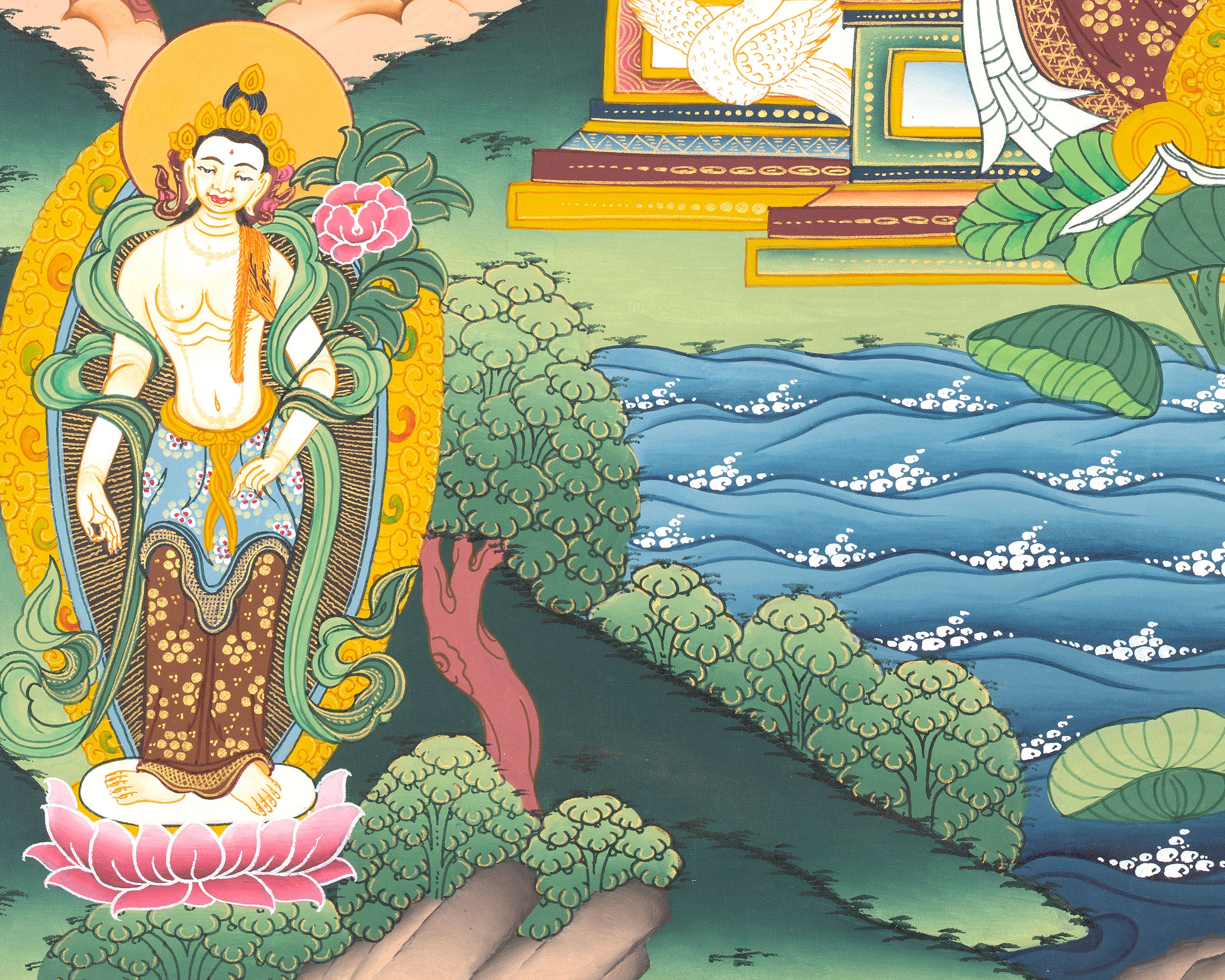 Amitabha Buddha And Green Tara Thangka | Pure Land Enlightenment & Compassionate Protection