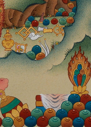 Guardian of Wealth Jambhala Thangka | Divine Blessings of Fortune & Well-Being