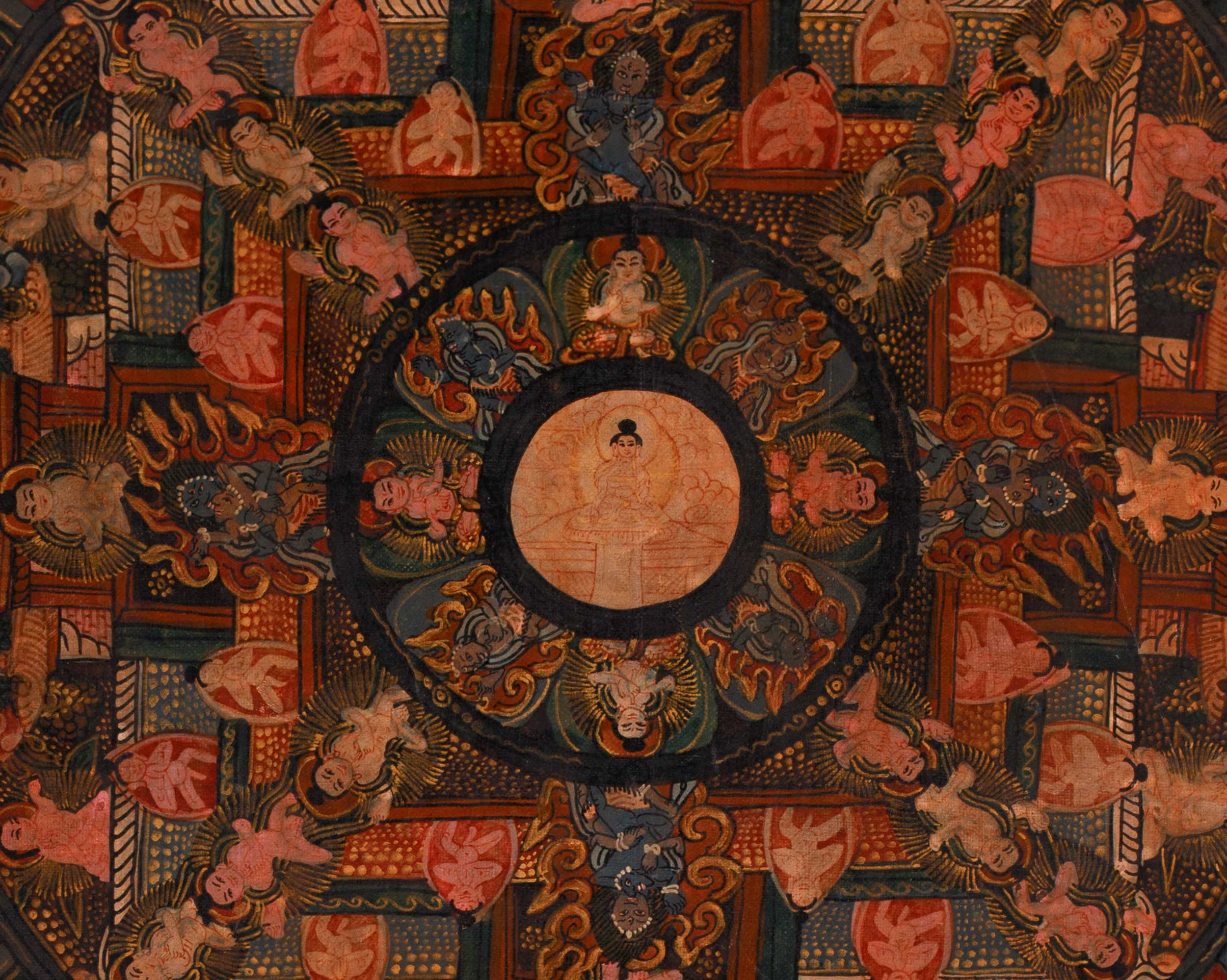 Oil Varnished Buddha Mandala Painting | Vintage Thangka | Tibetan Buddhism