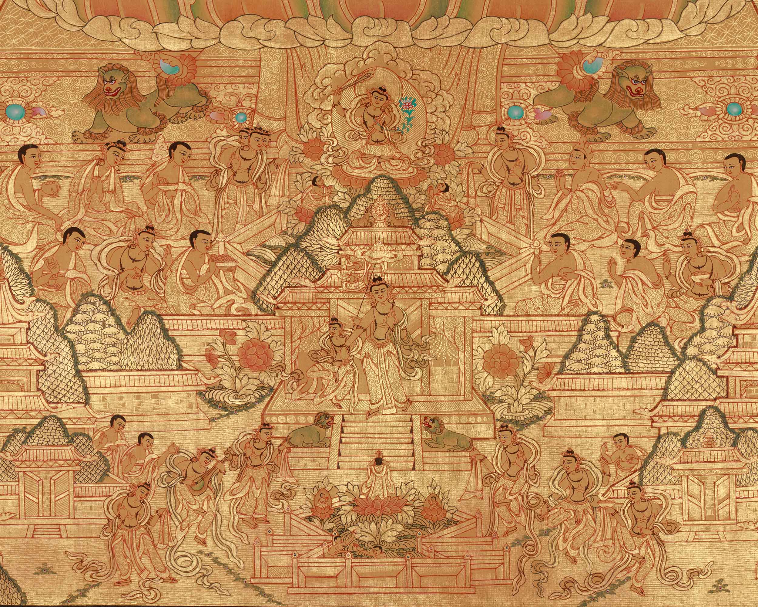 Majushri, Wisdom Buddha Thangka | A Spiritual Masterpiece of Enlightenment in Glorious Gold