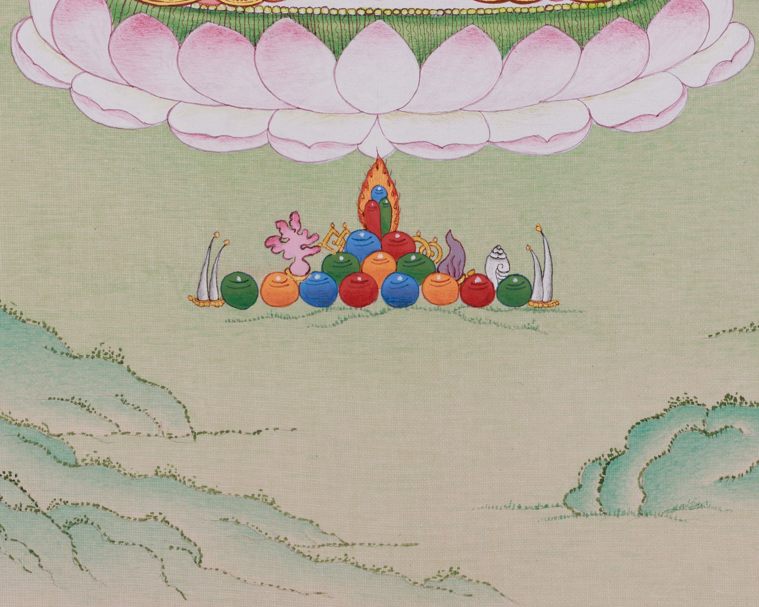 Compact 4-Armed Chenrezig Buddha Thangka, "Om Mani Padme Hum"