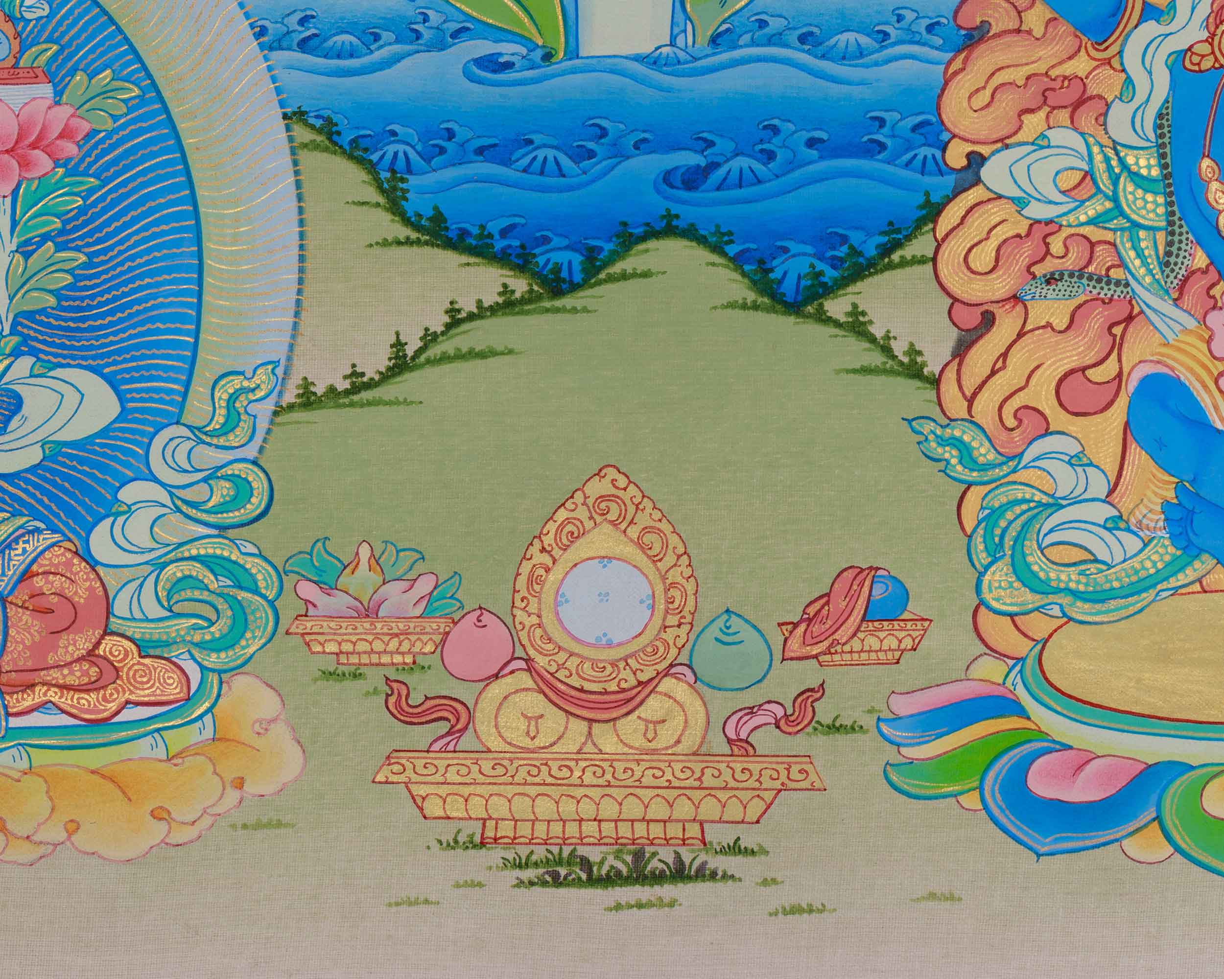 Himalyan Thangka Of Four-Armed Chenrezig | Avalokiteshvara, Amitabha Buddha, Manjushri, Vajrapani