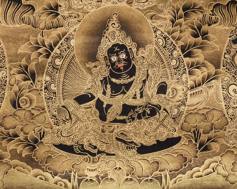 Bodhisattva Akasagarbha Thangka | Fully Gold Embellished on Black Canvas