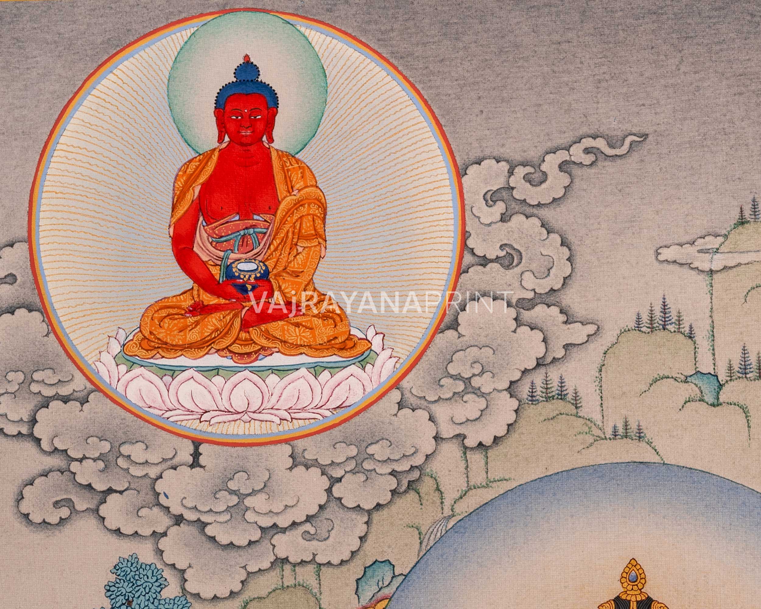 Four-Armed Avalokiteshvara Thangka Artwork Print | Traditional Bodhisattva Chenrezig on Cotton Canvas