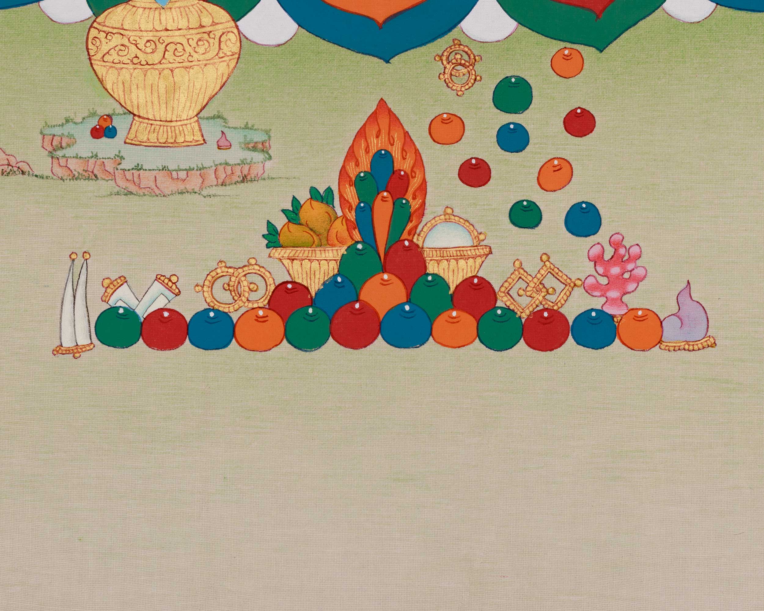 Handmade Dzambhala Thangka | Wealth Deity with Jewel Mongoose and Citron Fruit