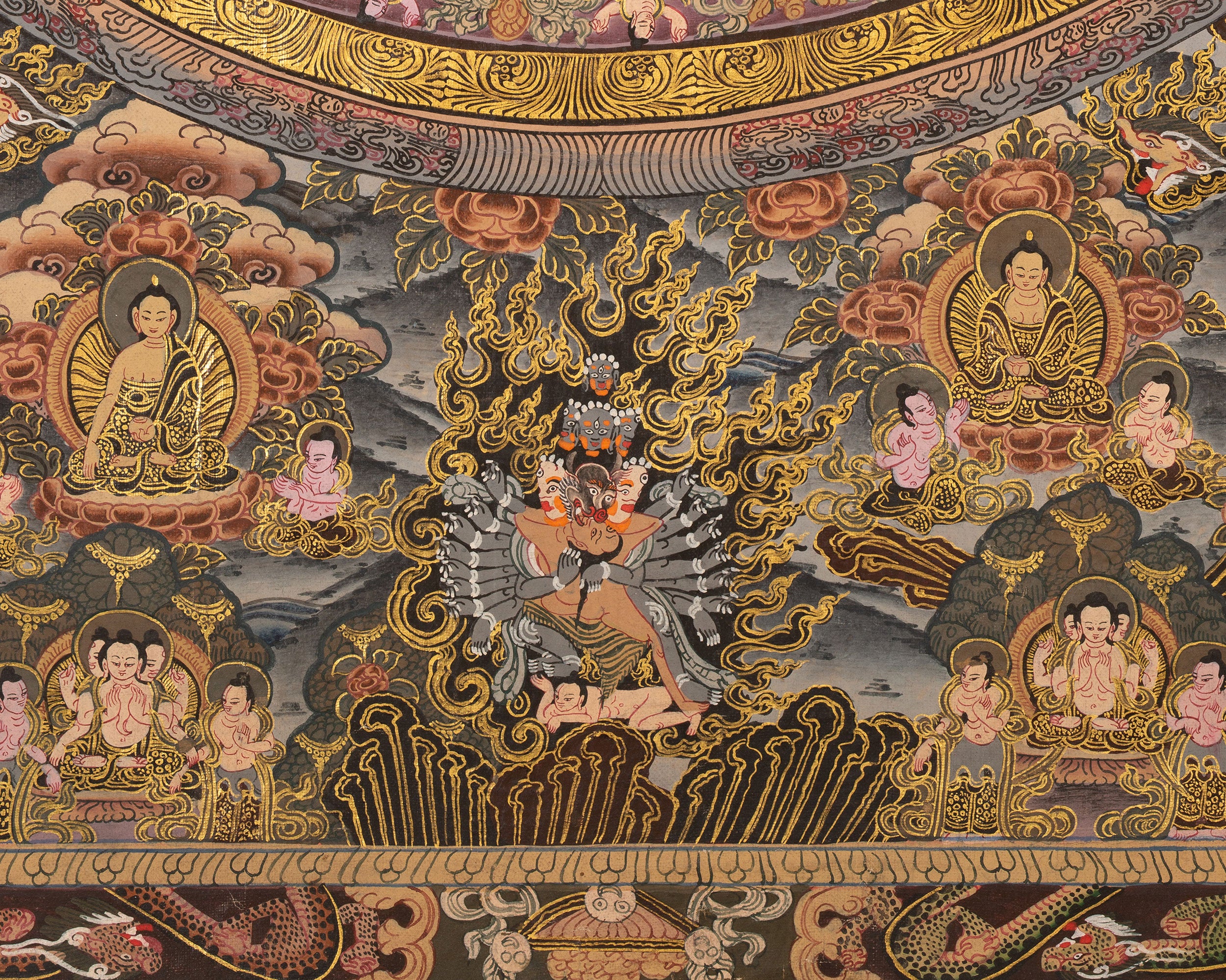Traditional Buddha Mandala | 24K Gold Tibetan Thangka of Peace and Awakening