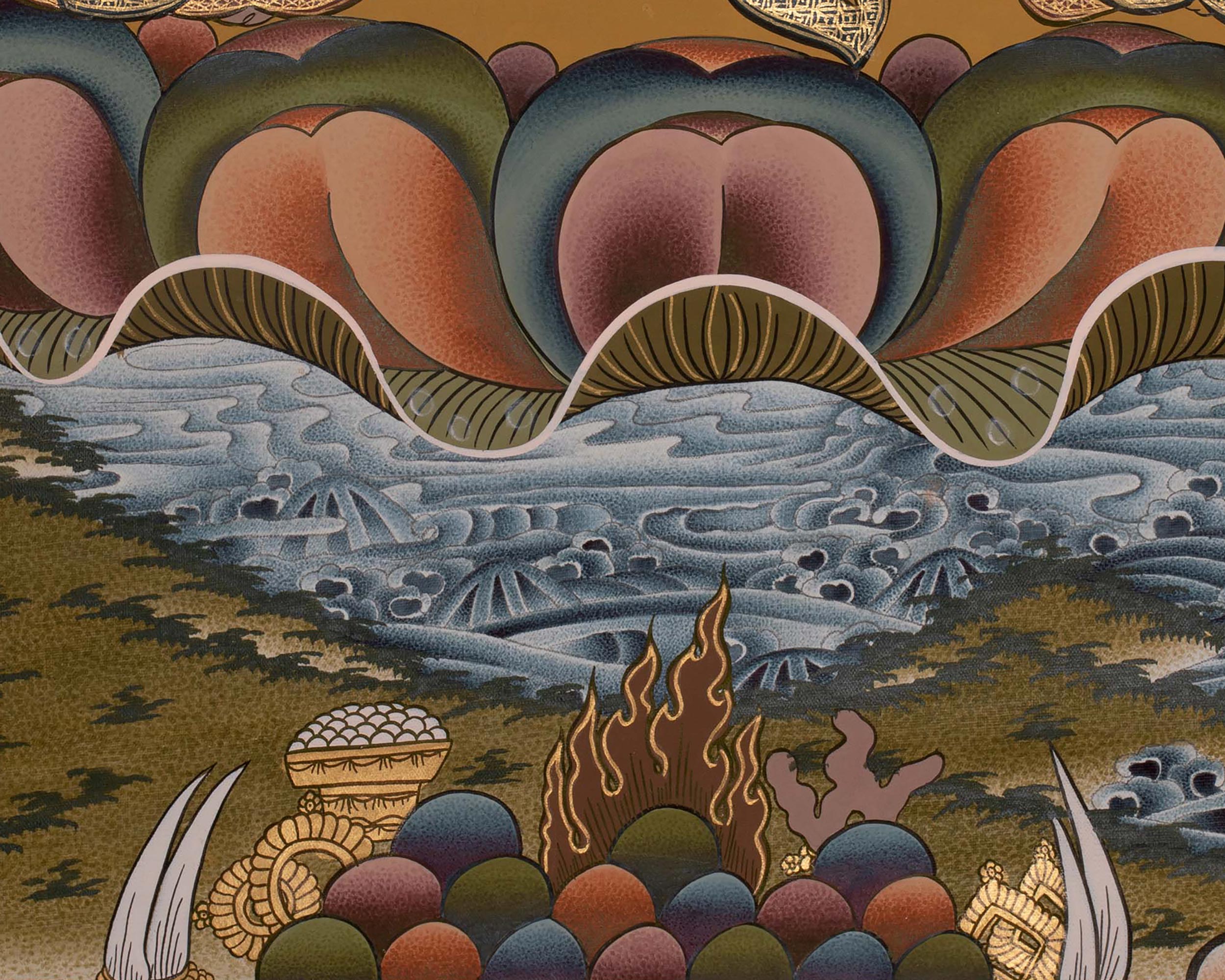 Four Armed Chenrezig Thanka | Hand-Painted Tibetan Bodhisattva Painting