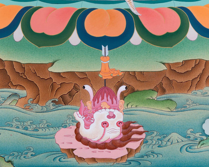 Green Hayagriva Thangka Print | Wisdom of the Horse-Headed Deity | Artwork for Divine Guidance