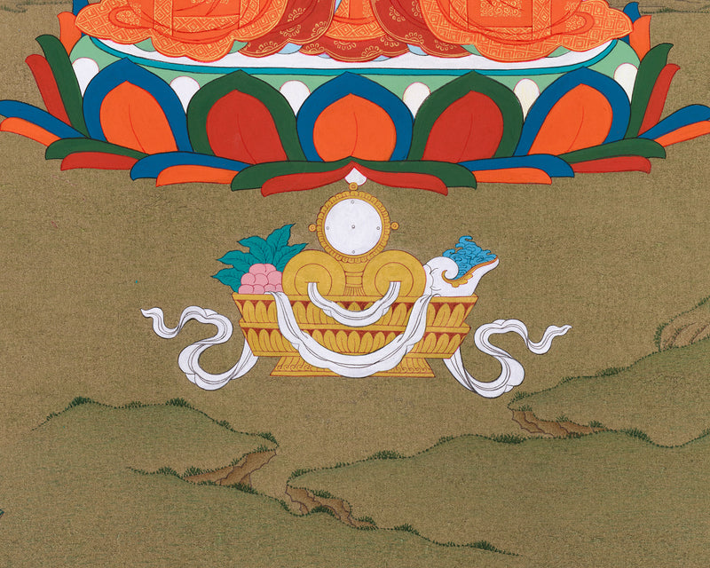 Amida Buddha Thangka - Sacred Tibetan Art with Deep Red Hues