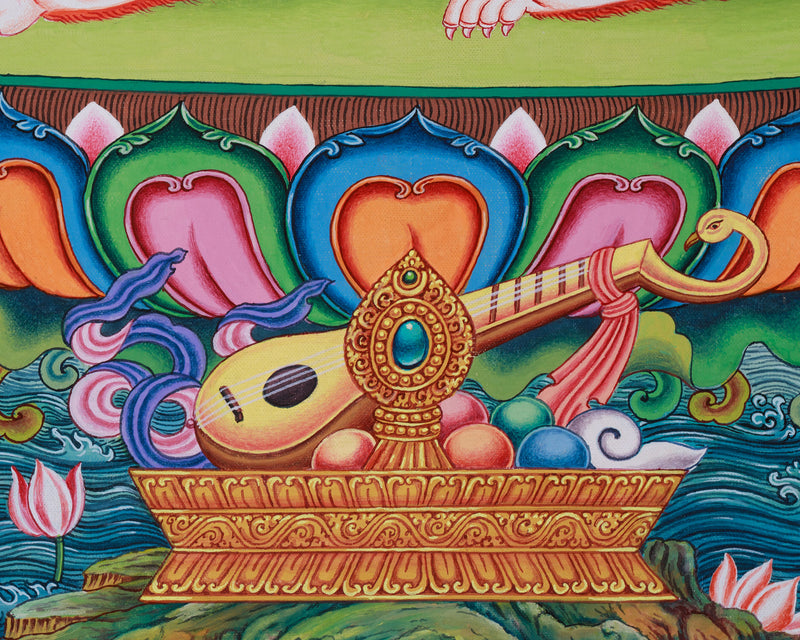 Tibetan Simhanada Lokeshvara Thangka | Devotional Bodhisattva Thangka for Meditation