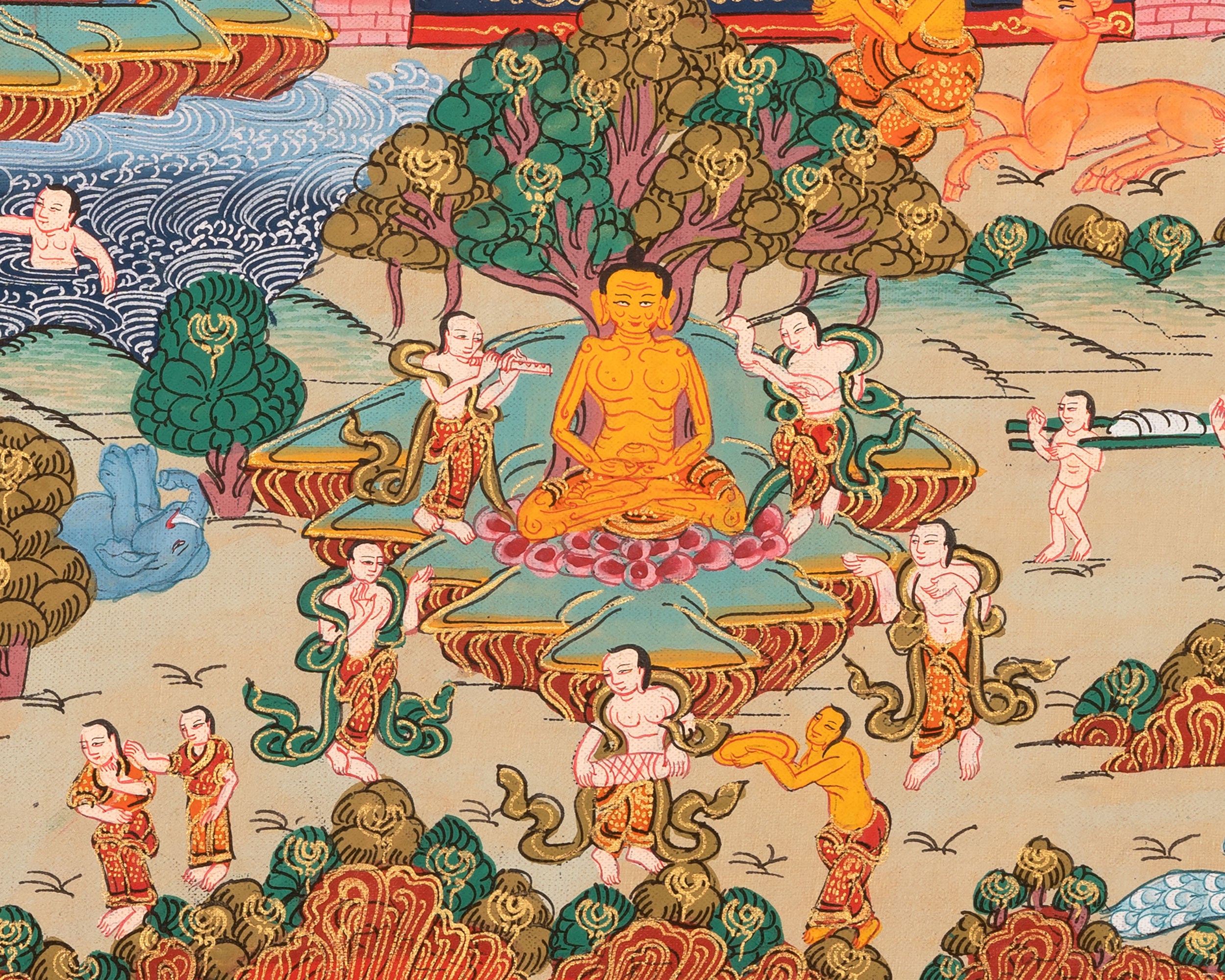 Vintage Buddha Life Thangka | Shakyamuni Buddha Story Thangka for Meditation