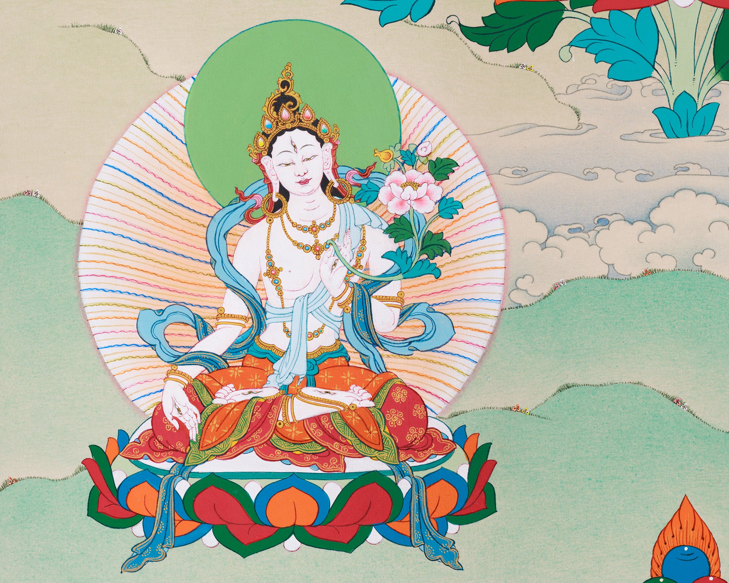 Amitayus with White Tara and Namgyalma Painting | Tibetan Art of Longevity Deities