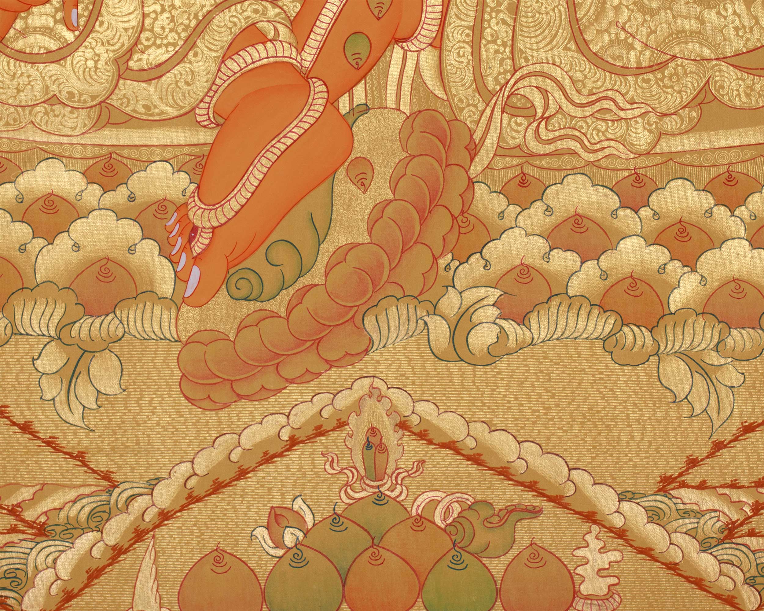 Full Gold Dzambala With Five Dhyani Buddhas | Kubera Thangka |