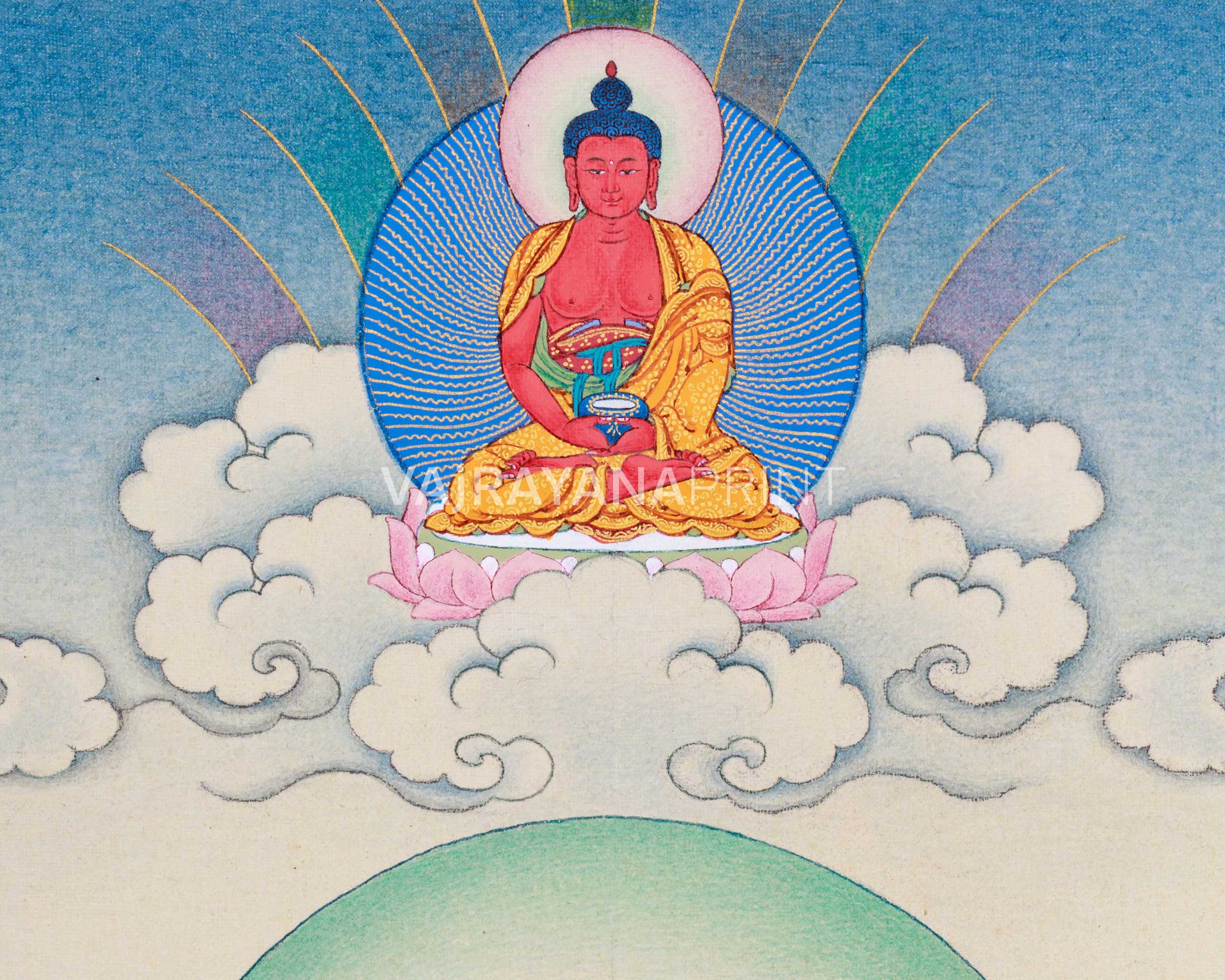 Traditional Amitayus Thangka Print | The Buddha of Boundless Life | Sacred Longevity Artwork
